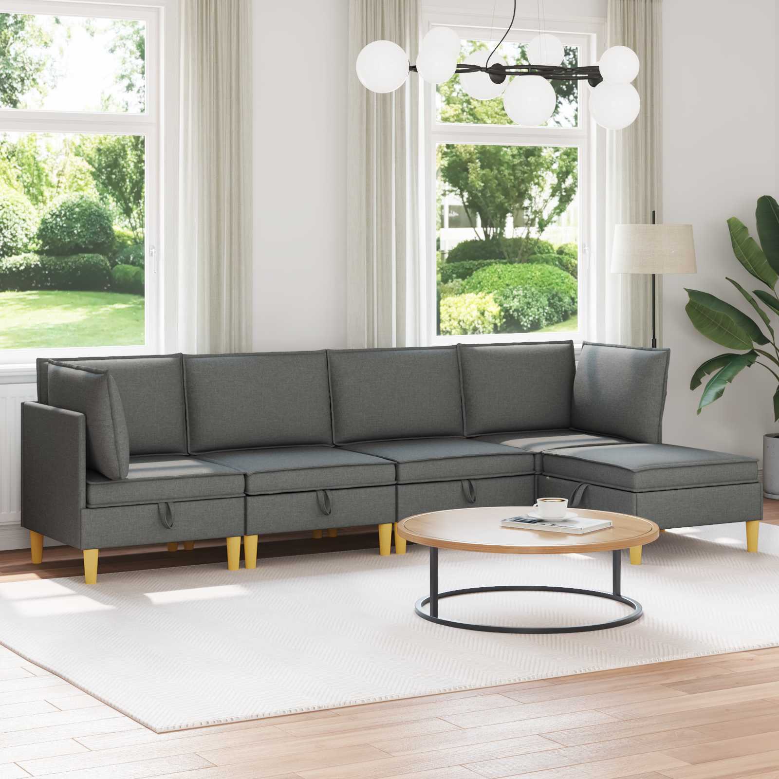 Modular Sofa Set mit Stauraum 5 pcs Dunkelgrau Stoff