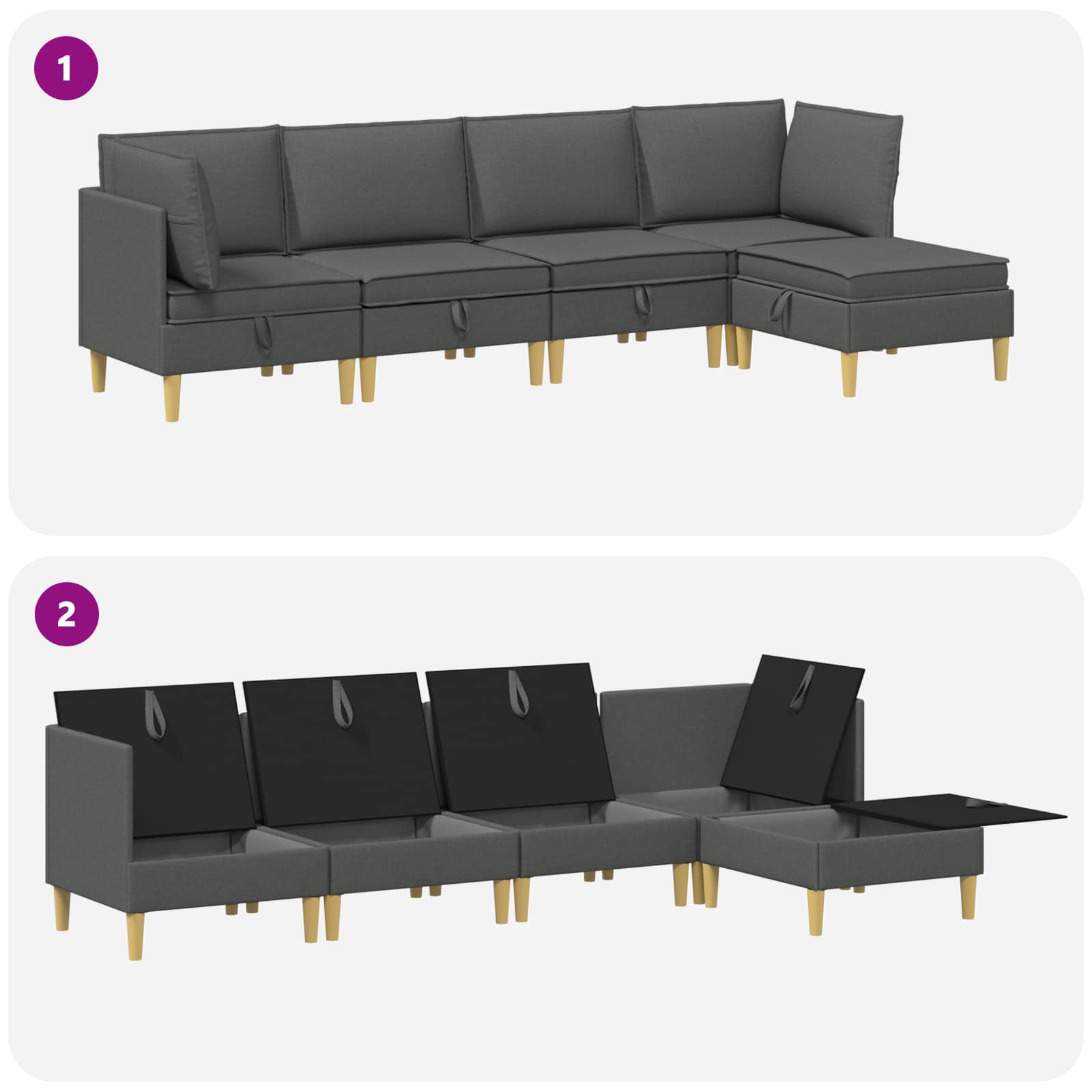 Modular Sofa Set mit Stauraum 5 pcs Dunkelgrau Stoff