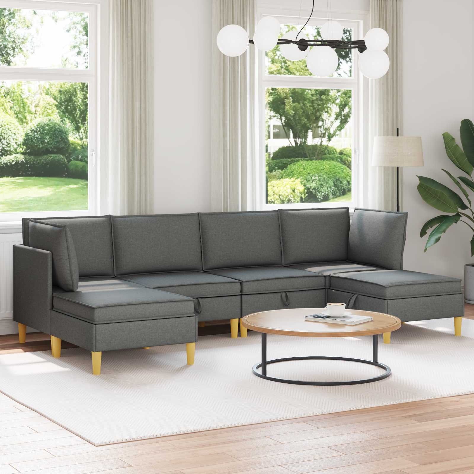 Modular Sofa Set mit Stauraum 6 pcs Dunkelgrau Stoff
