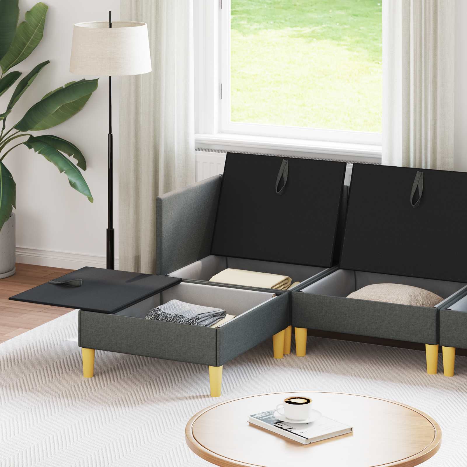 Modular Sofa Set mit Stauraum 6 pcs Dunkelgrau Stoff