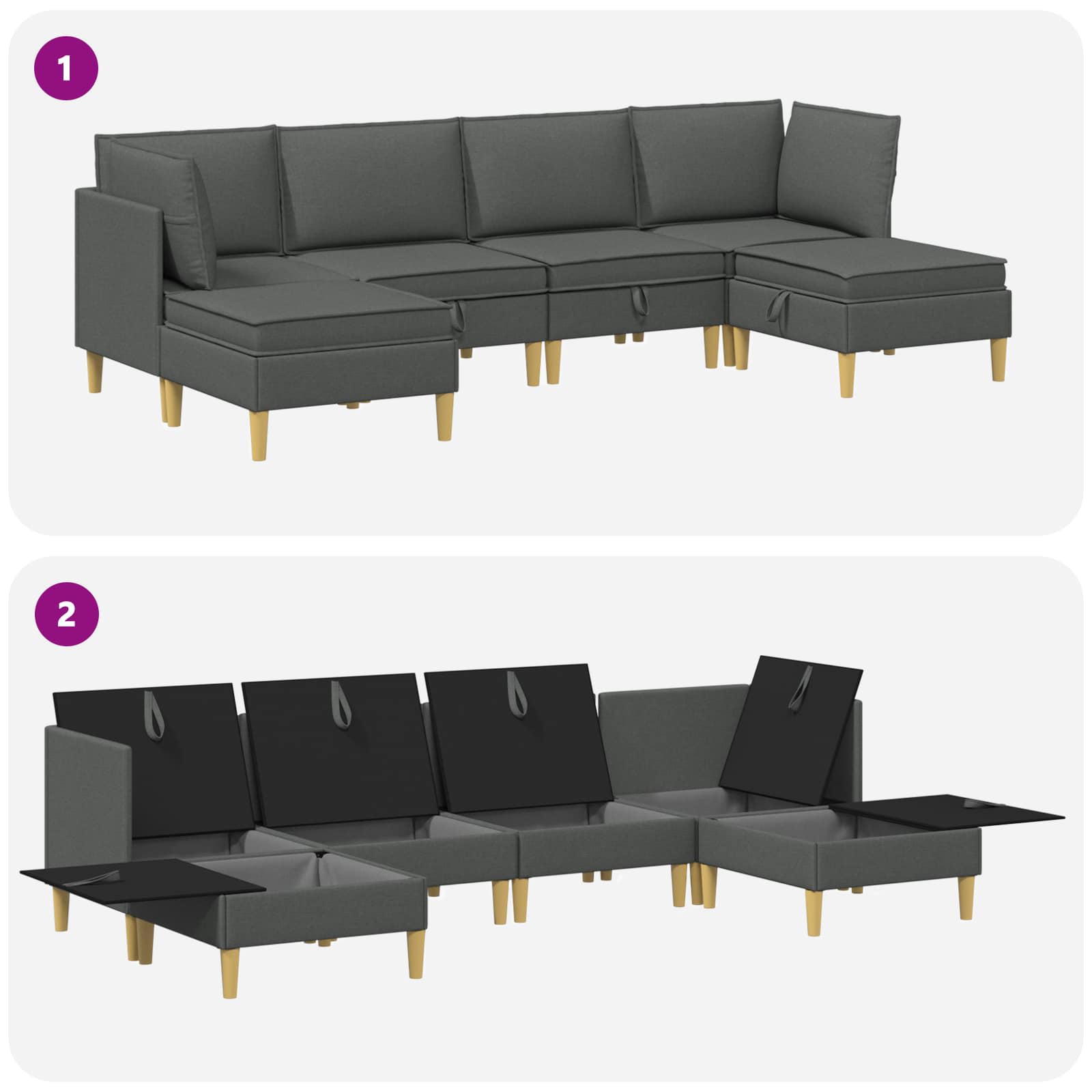 Modular Sofa Set mit Stauraum 6 pcs Dunkelgrau Stoff