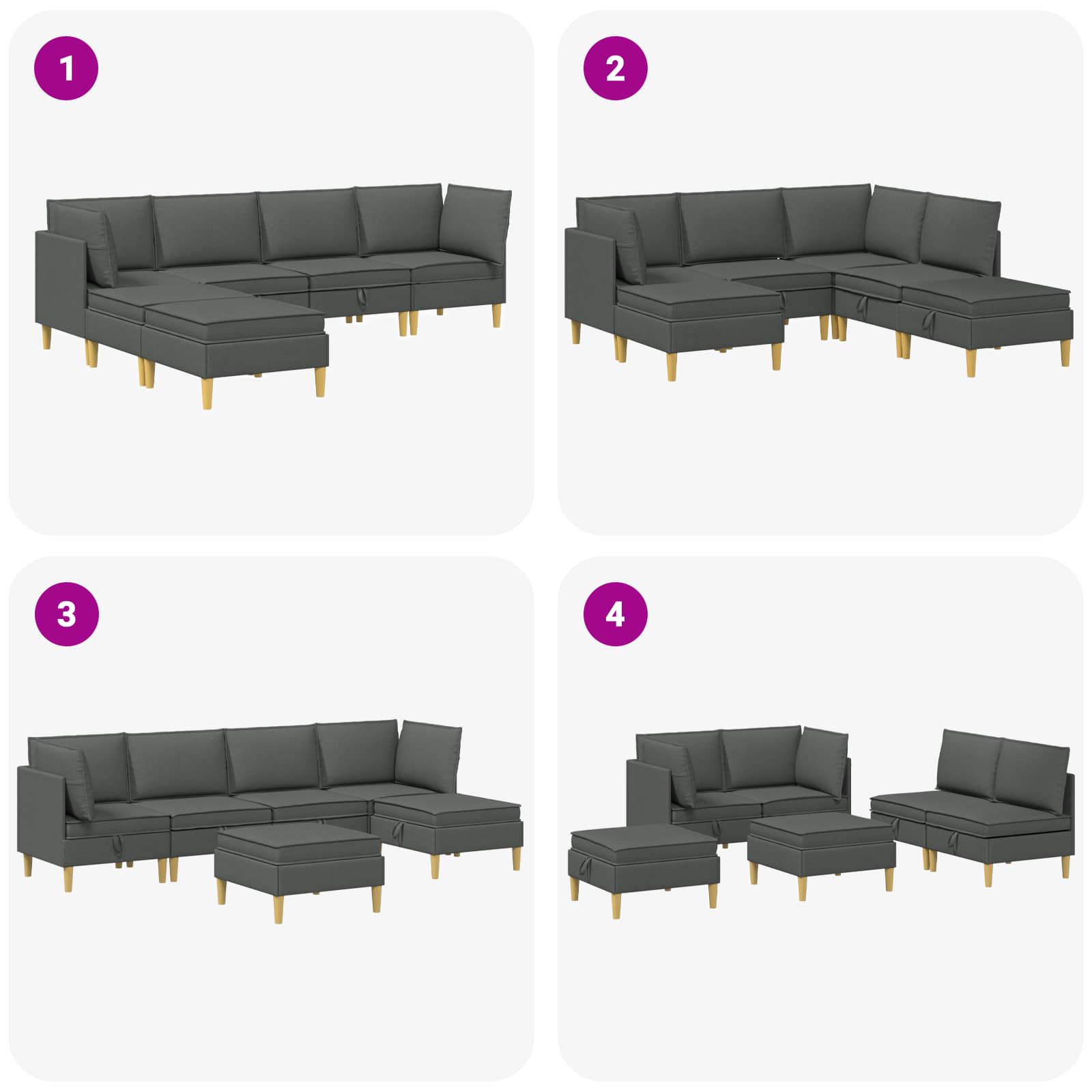 Modular Sofa Set mit Stauraum 6 pcs Dunkelgrau Stoff