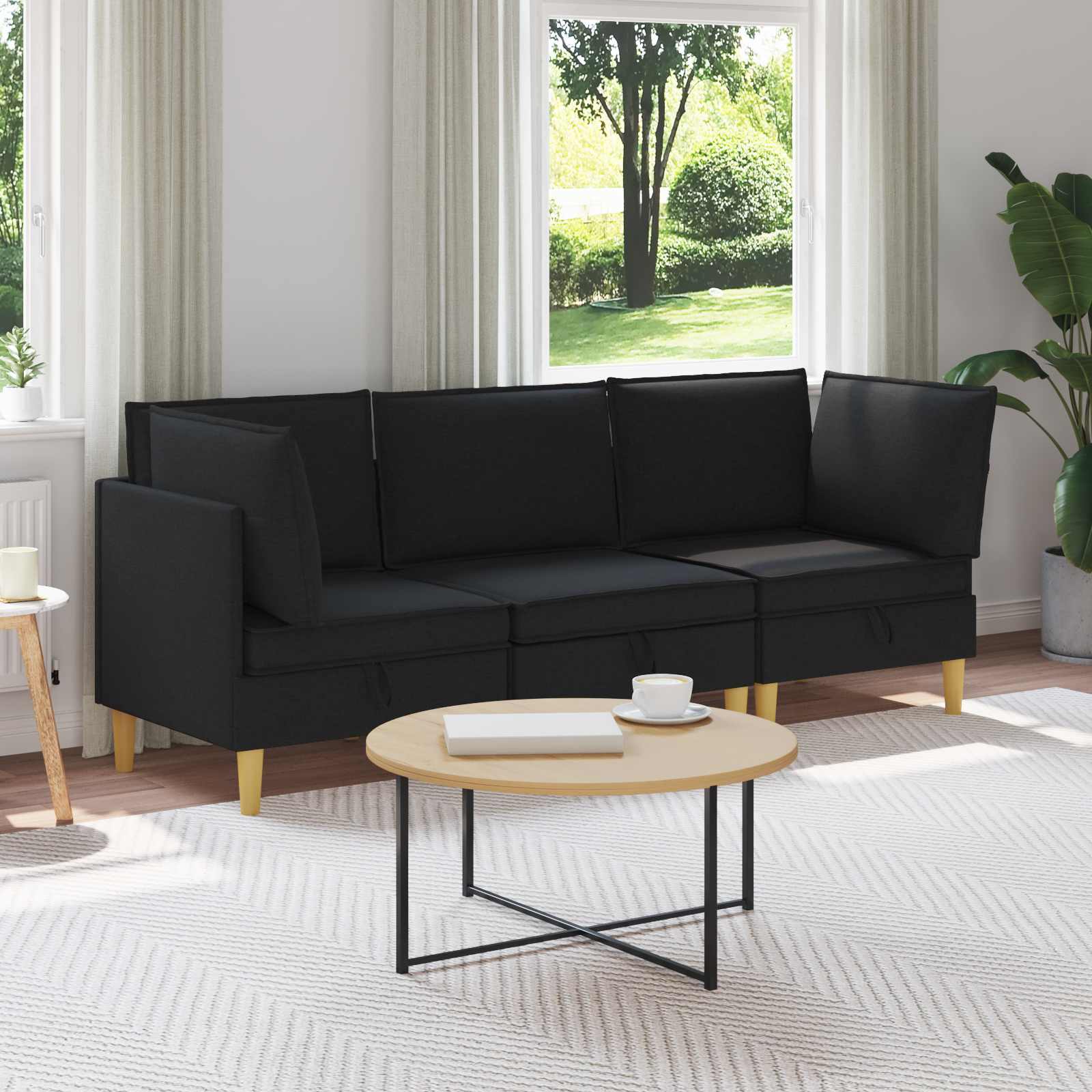Modular Sofa Set mit Stauraum 3 pcs Schwarz Stoff