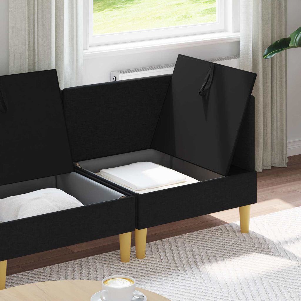 Modular Sofa Set mit Stauraum 3 pcs Schwarz Stoff