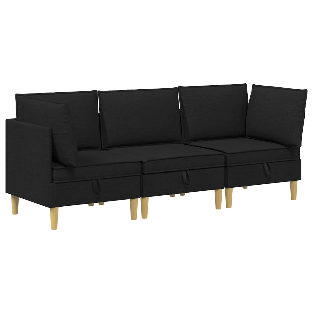 Modular Sofa Set mit Stauraum 3 pcs Schwarz Stoff
