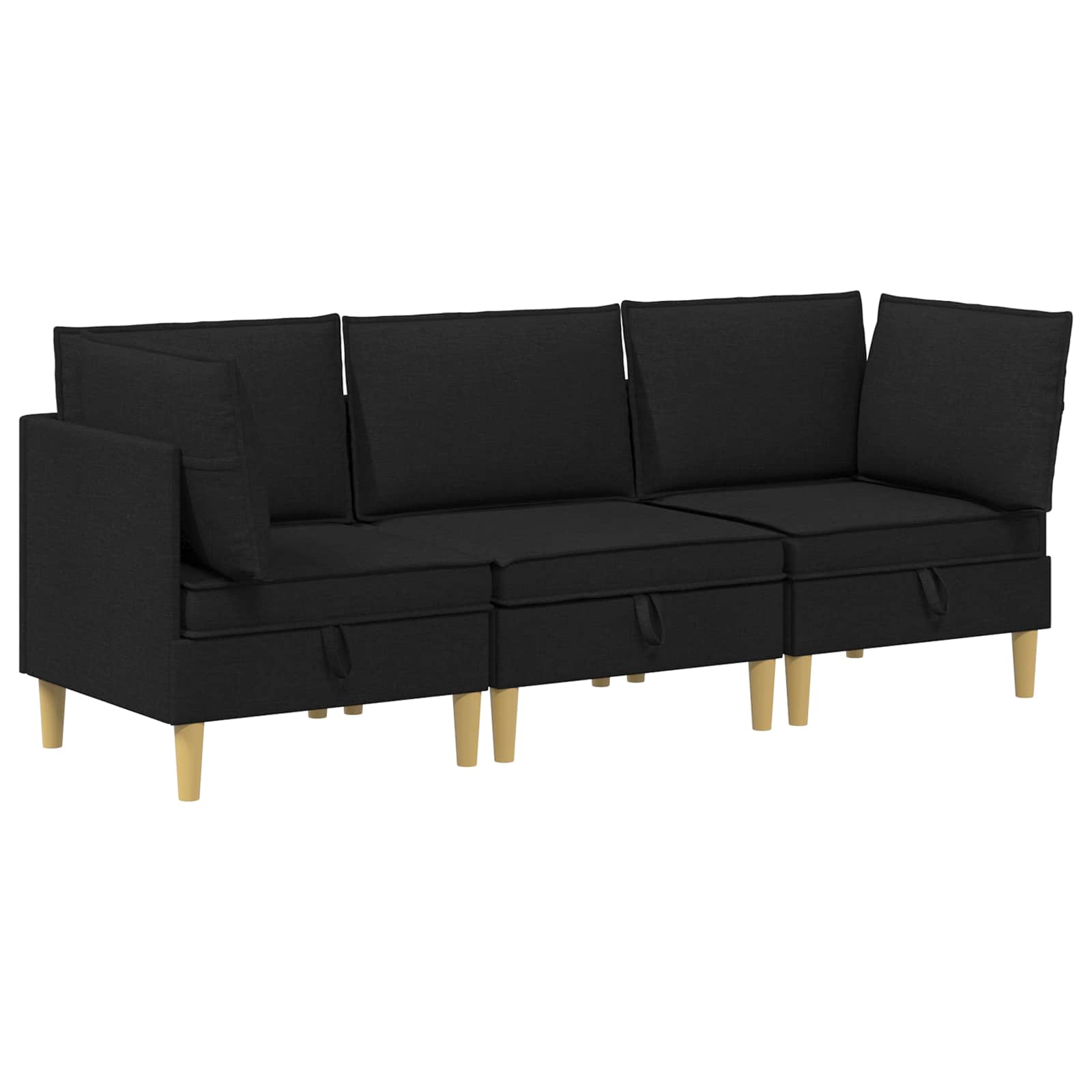 Modular Sofa Set mit Stauraum 3 pcs Schwarz Stoff