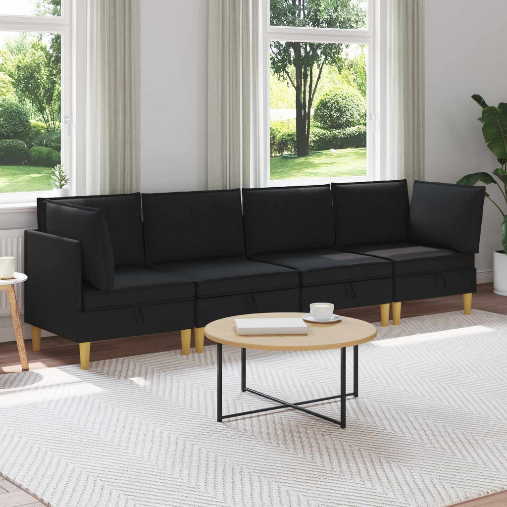Modular Sofa Set mit Stauraum 4 pcs Schwarz Stoff