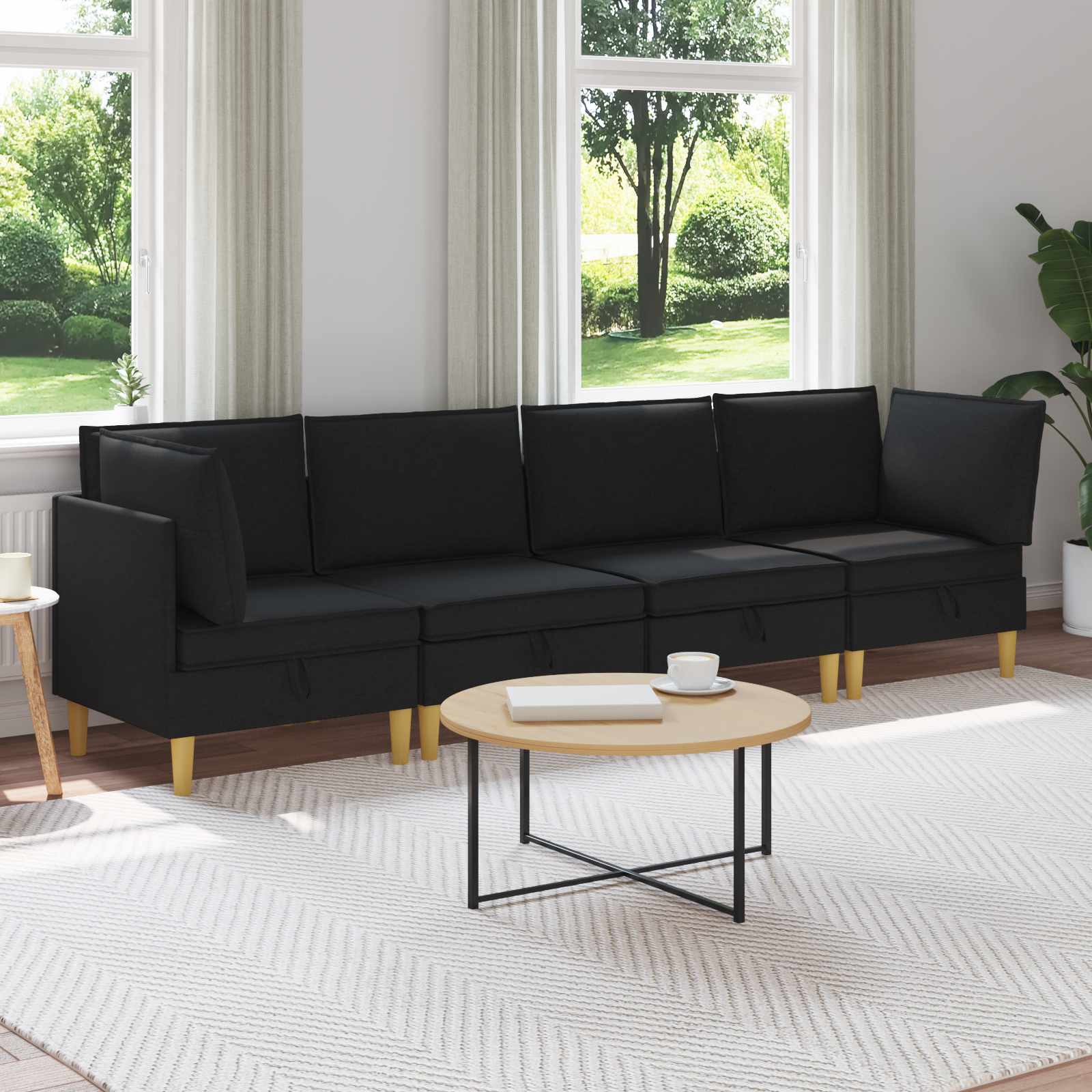 Modular Sofa Set mit Stauraum 4 pcs Schwarz Stoff