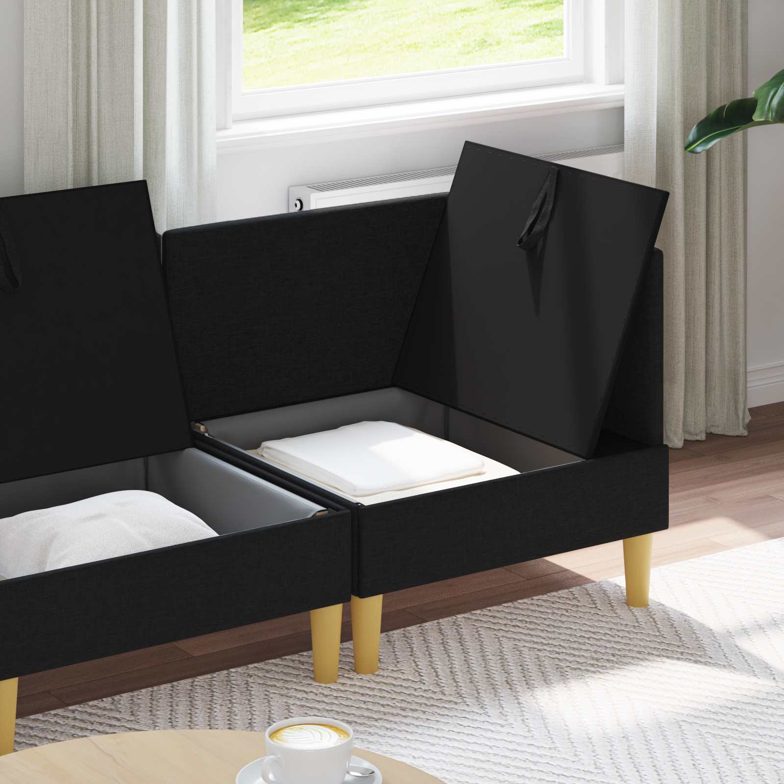 Modular Sofa Set mit Stauraum 4 pcs Schwarz Stoff