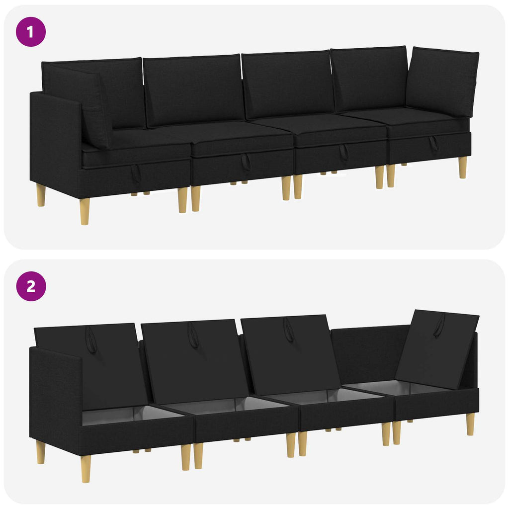 Modular Sofa Set mit Stauraum 4 pcs Schwarz Stoff