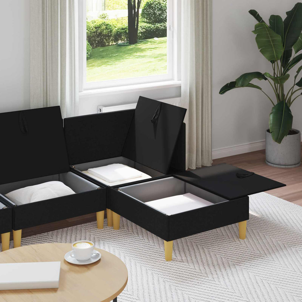 Modular Sofa Set mit Stauraum 4 pcs Schwarz Stoff
