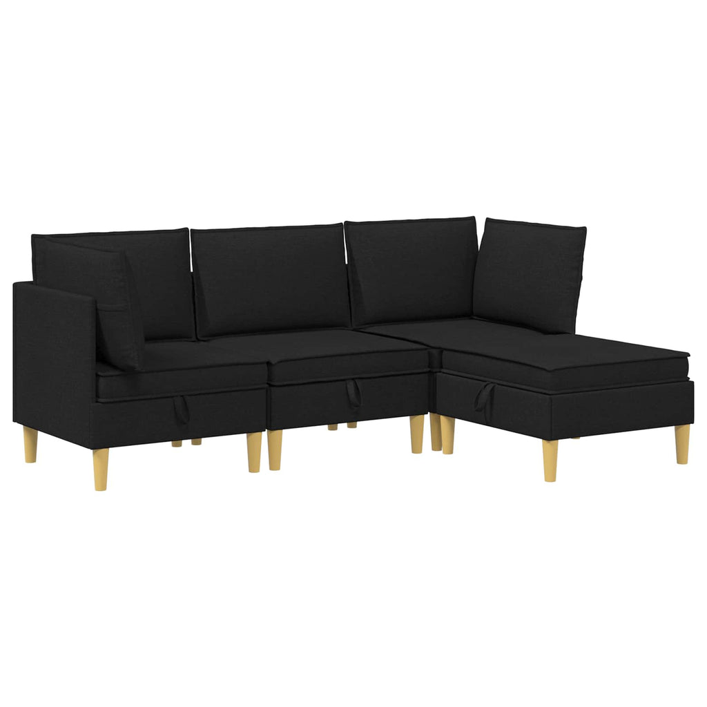 Modular Sofa Set mit Stauraum 4 pcs Schwarz Stoff