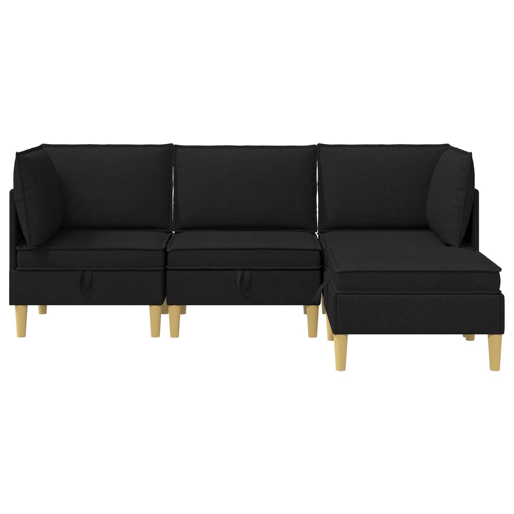 Modular Sofa Set mit Stauraum 4 pcs Schwarz Stoff
