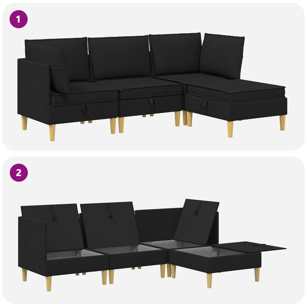 Modular Sofa Set mit Stauraum 4 pcs Schwarz Stoff