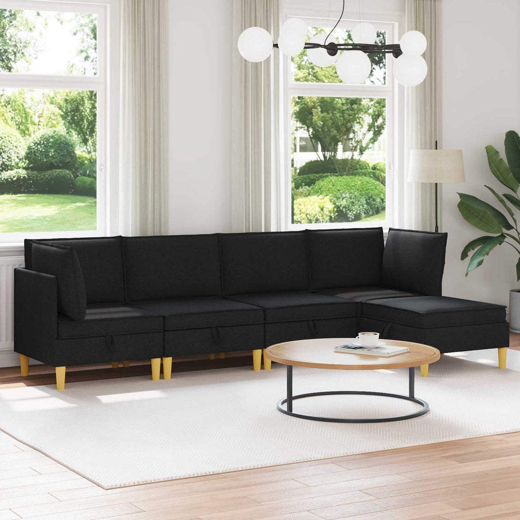 Modular Sofa Set mit Stauraum 5 pcs Schwarz Stoff