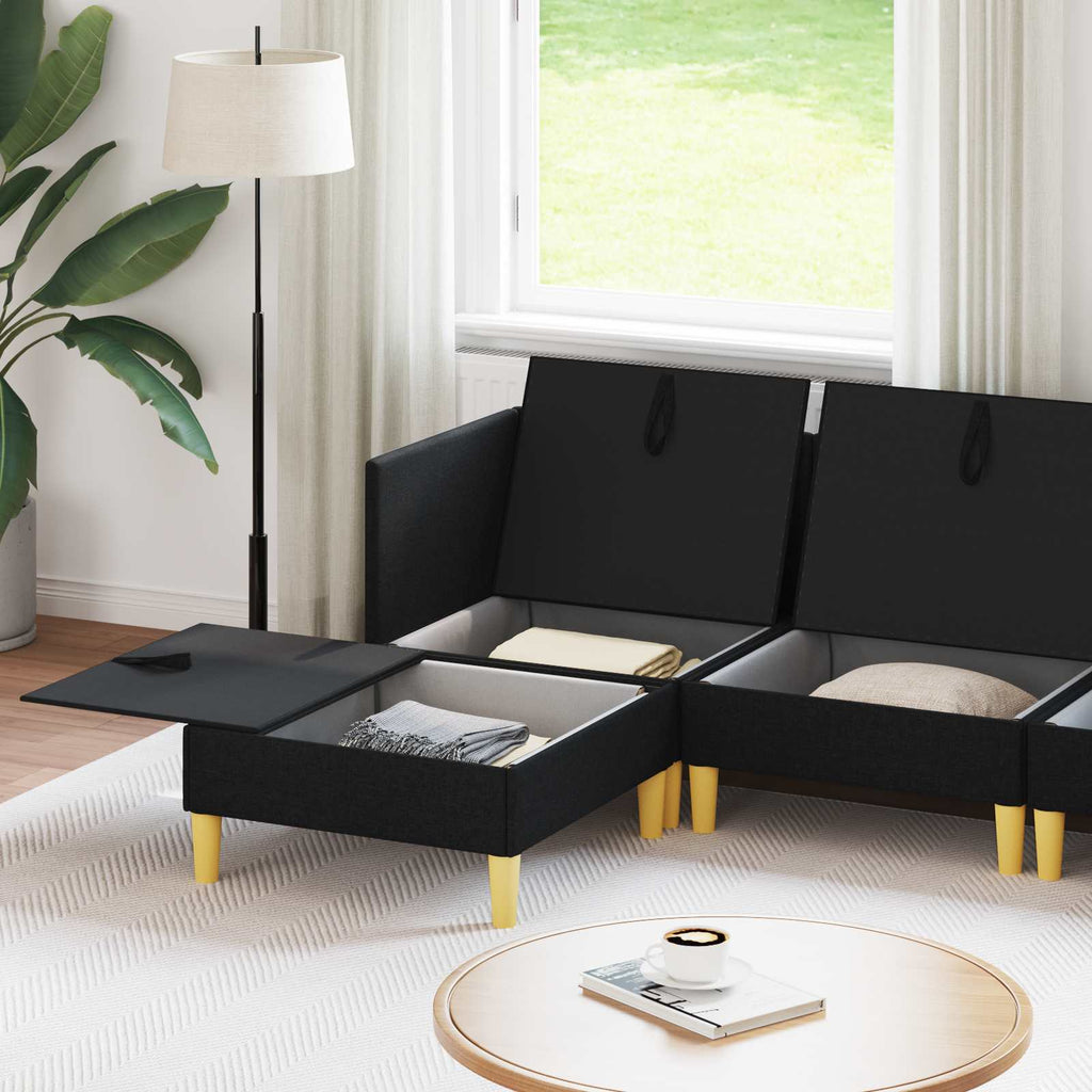 Modular Sofa Set mit Stauraum 5 pcs Schwarz Stoff