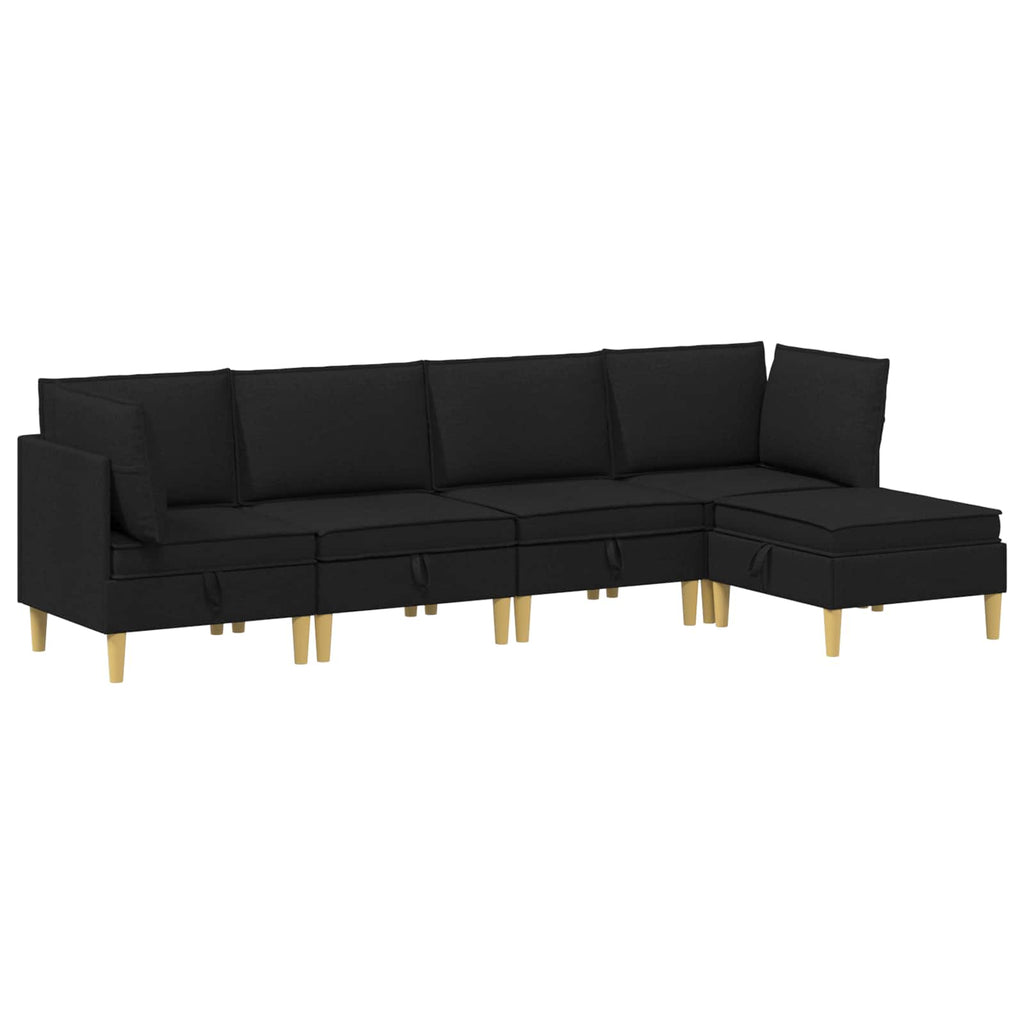 Modular Sofa Set mit Stauraum 5 pcs Schwarz Stoff