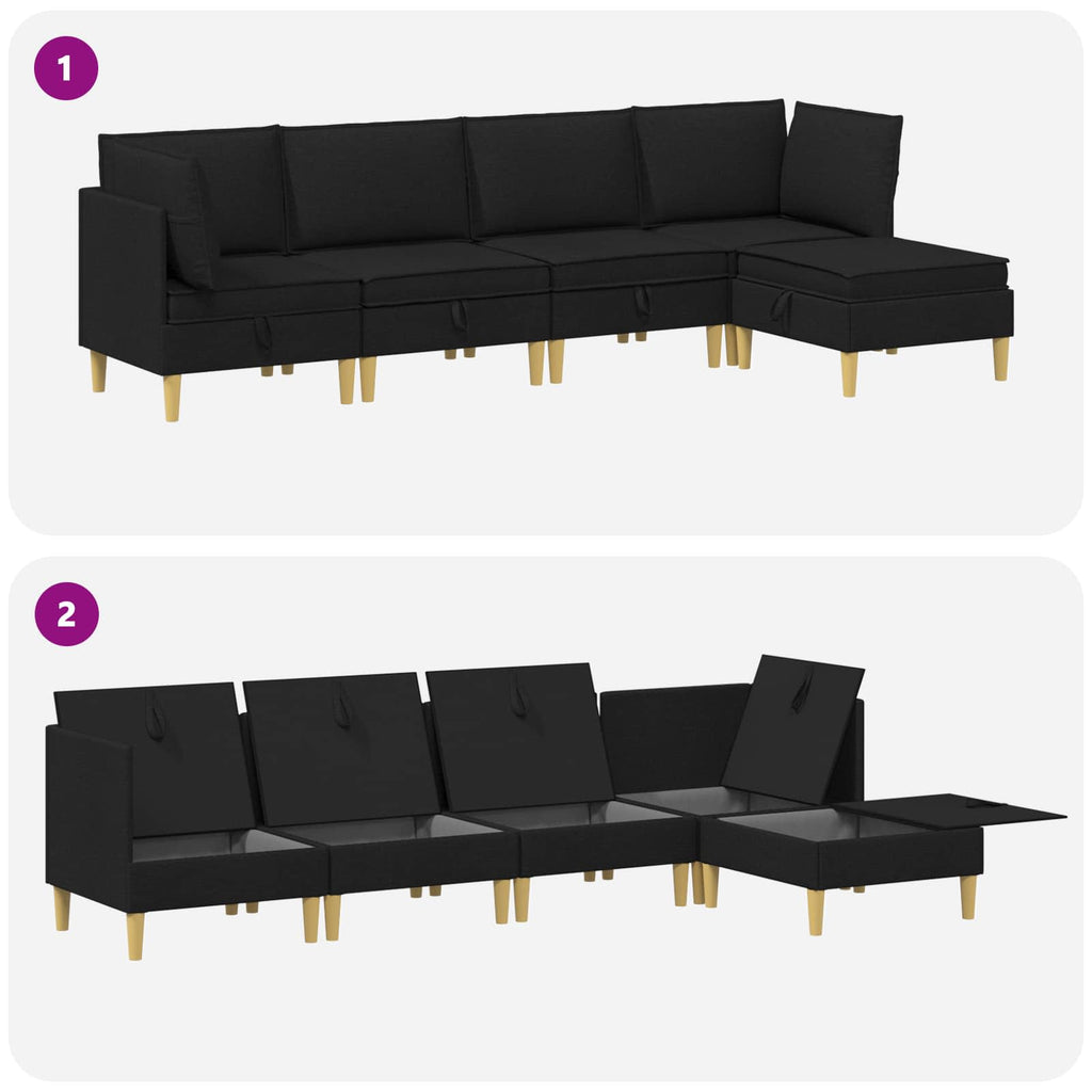 Modular Sofa Set mit Stauraum 5 pcs Schwarz Stoff