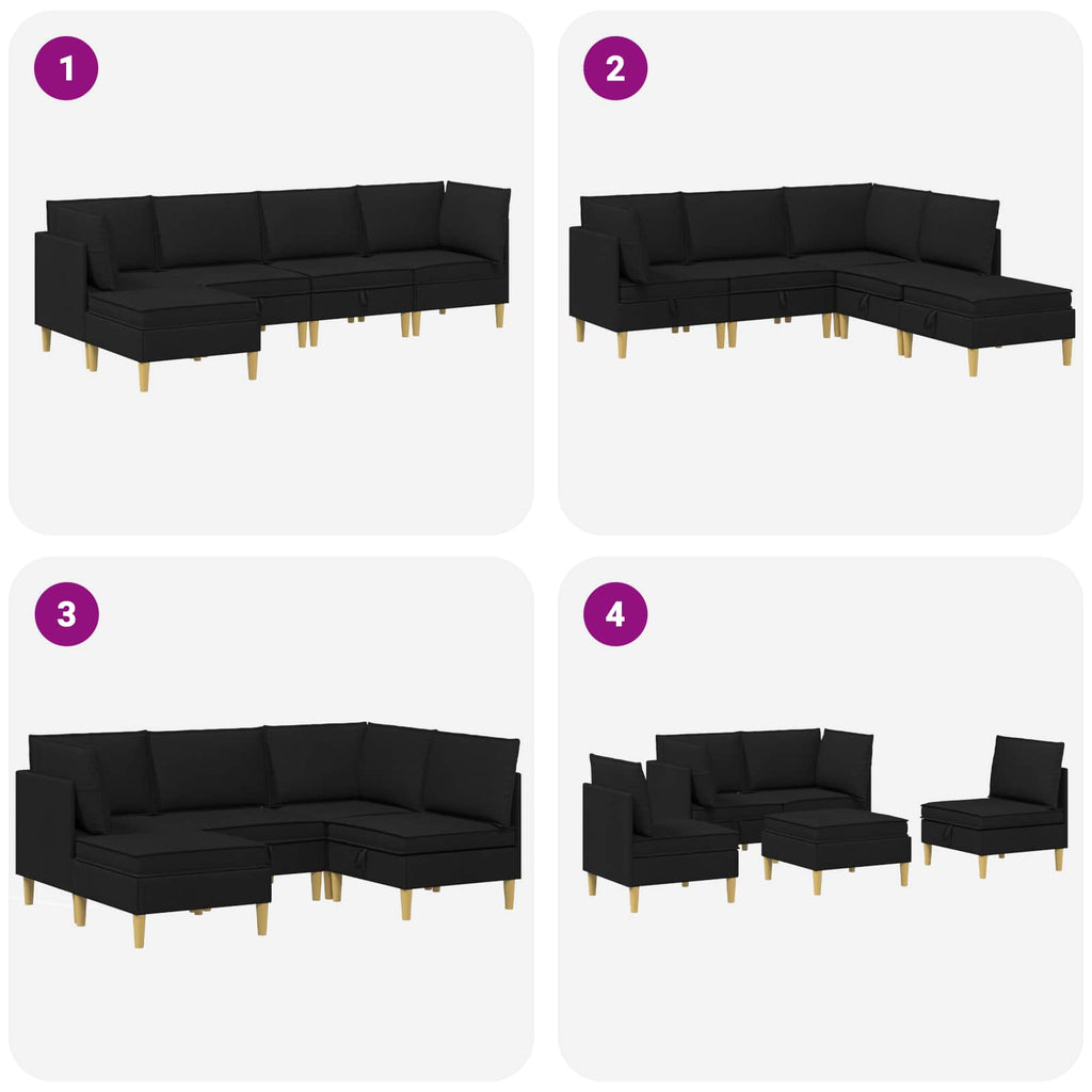 Modular Sofa Set mit Stauraum 5 pcs Schwarz Stoff