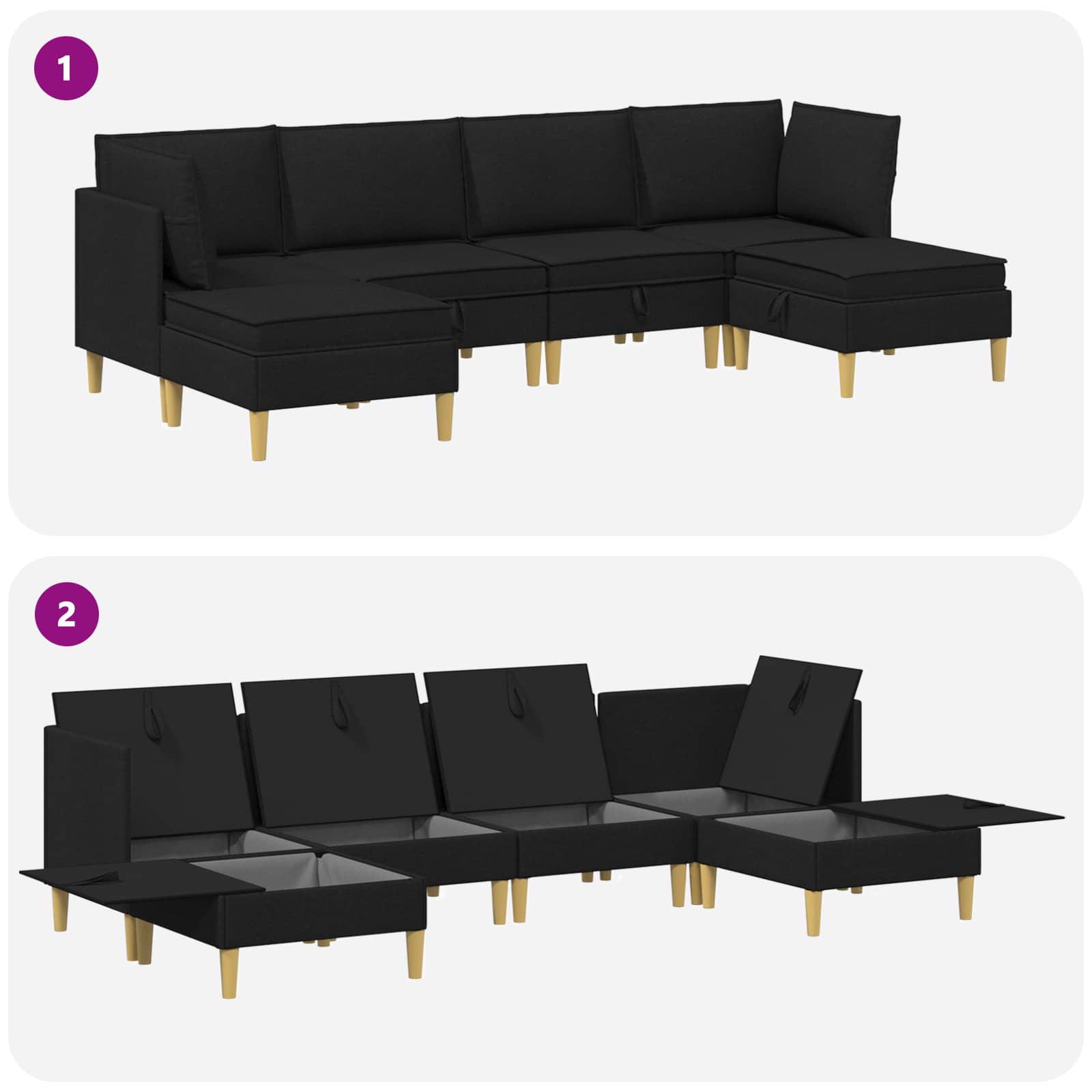 Modular Sofa Set mit Stauraum 6 pcs Schwarz Stoff