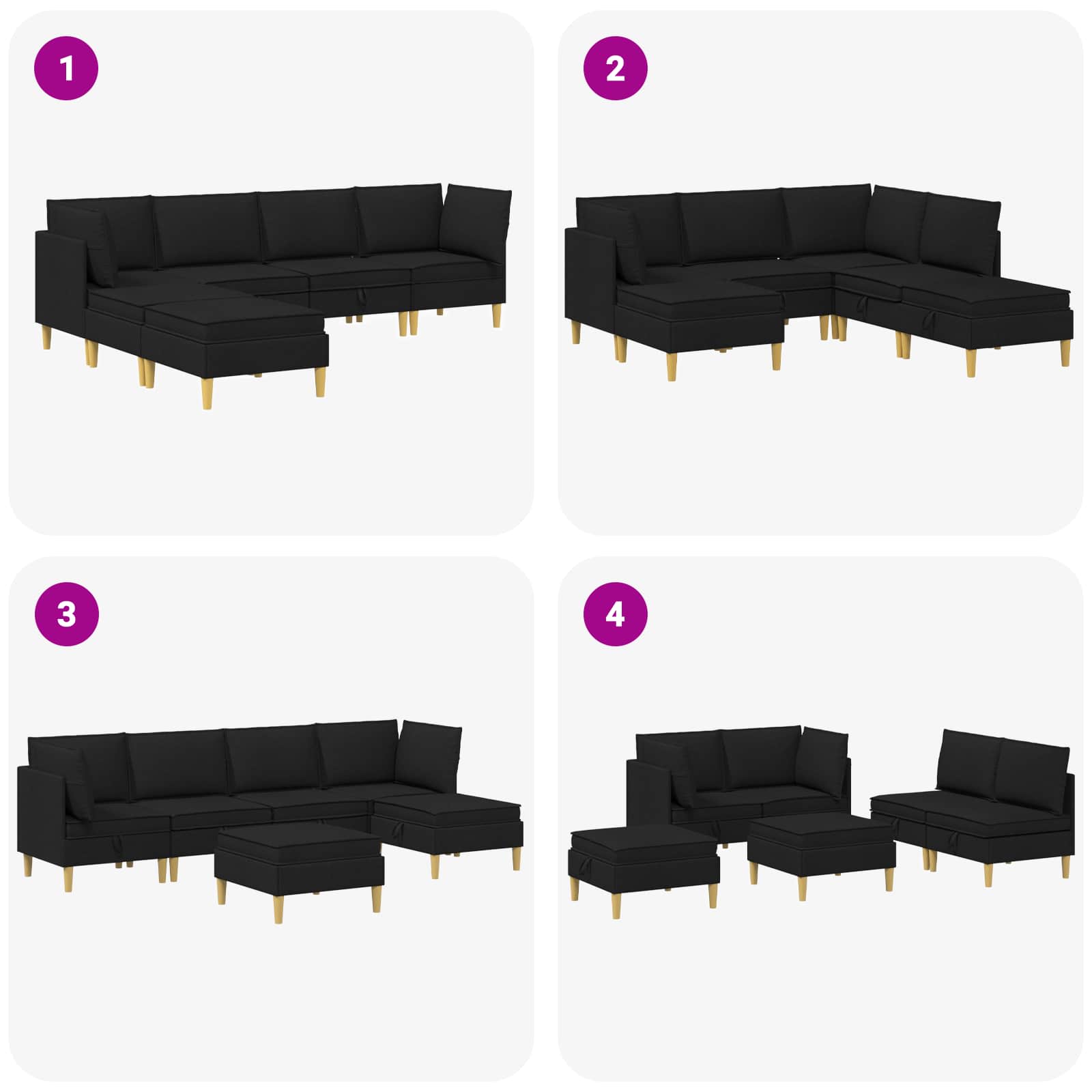 Modular Sofa Set mit Stauraum 6 pcs Schwarz Stoff