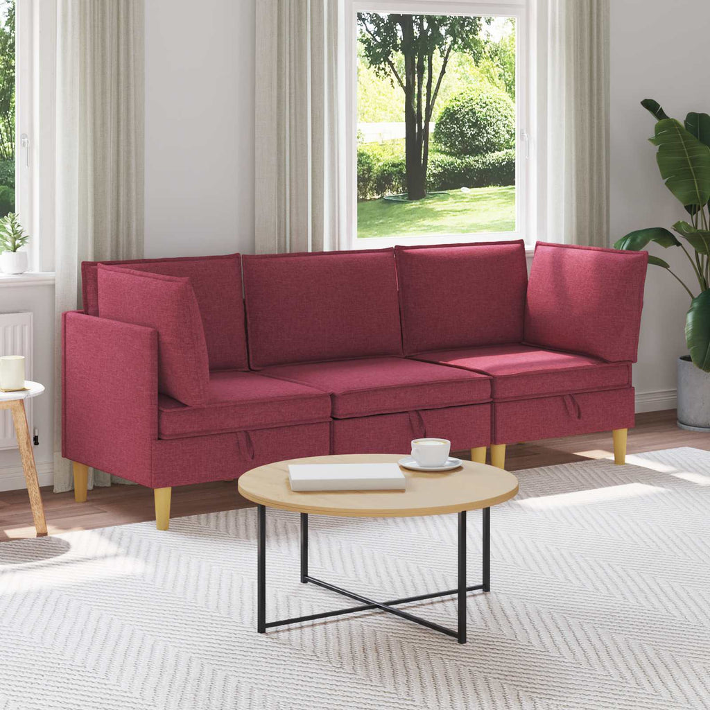 Modular Sofa Set mit Stauraum 3 pcs Weinrot Stoff