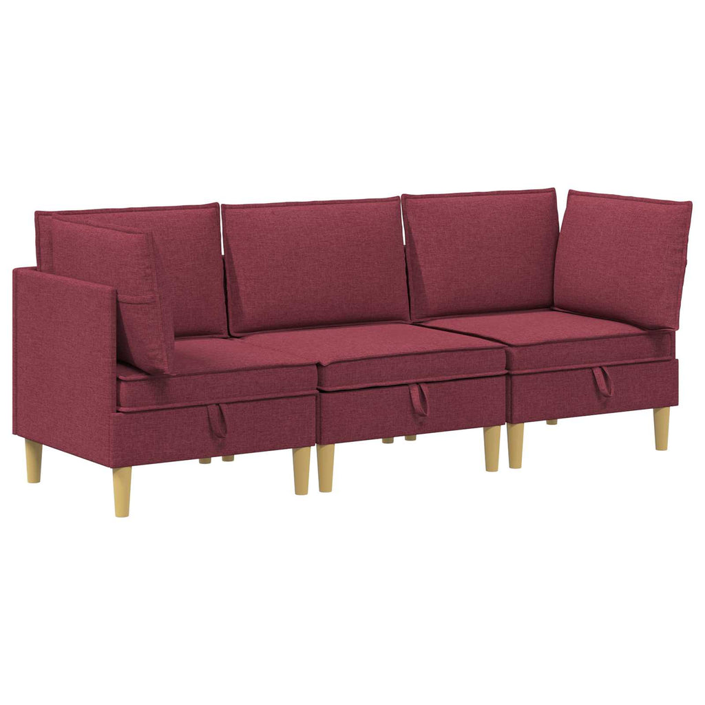 Modular Sofa Set mit Stauraum 3 pcs Weinrot Stoff