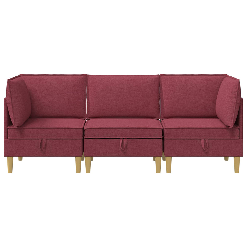 Modular Sofa Set mit Stauraum 3 pcs Weinrot Stoff