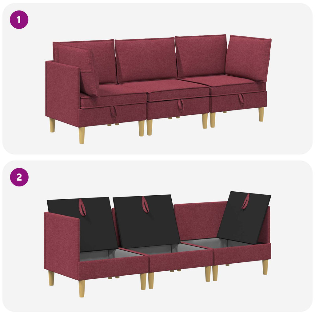 Modular Sofa Set mit Stauraum 3 pcs Weinrot Stoff