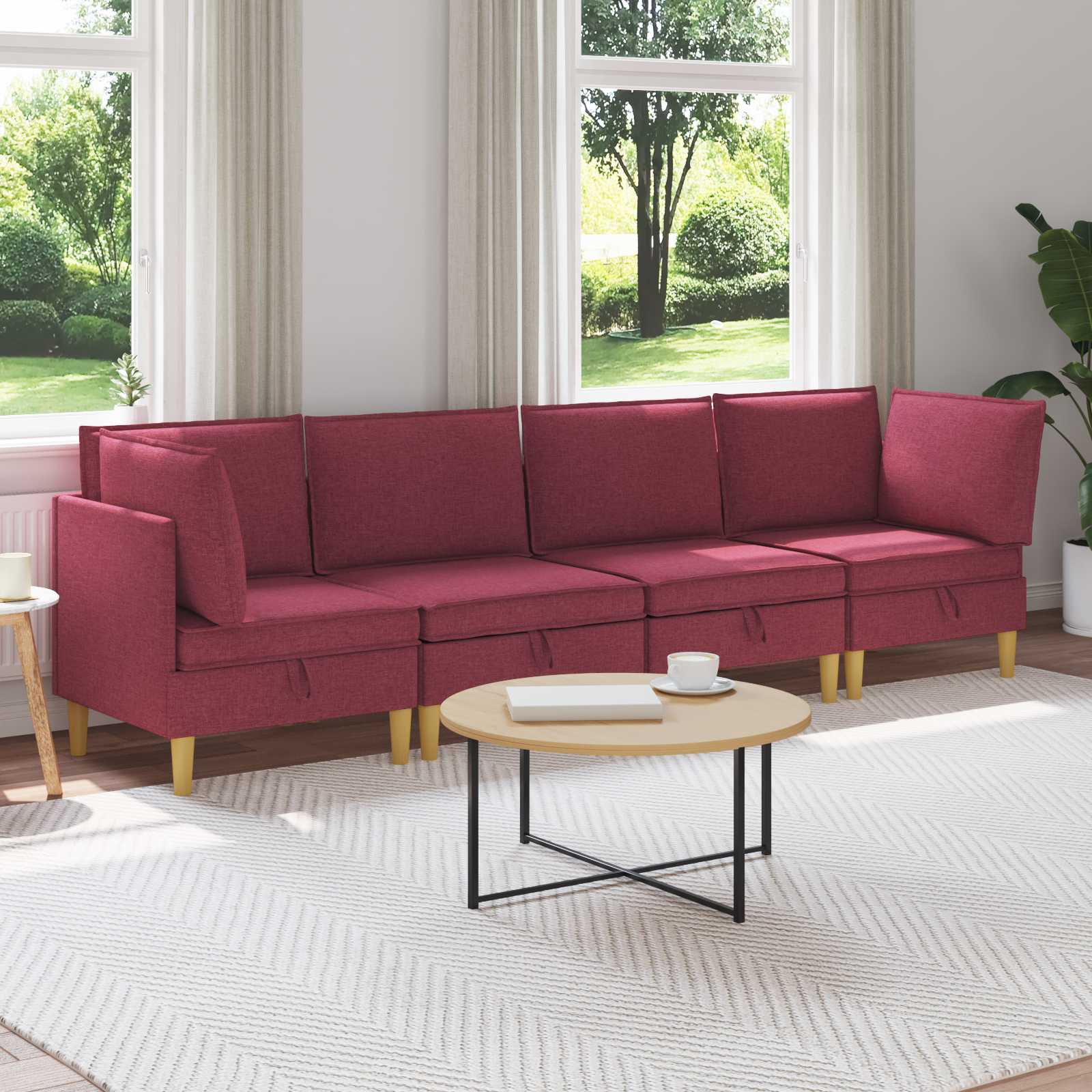Modular Sofa Set mit Stauraum 4 pcs Weinrot Stoff