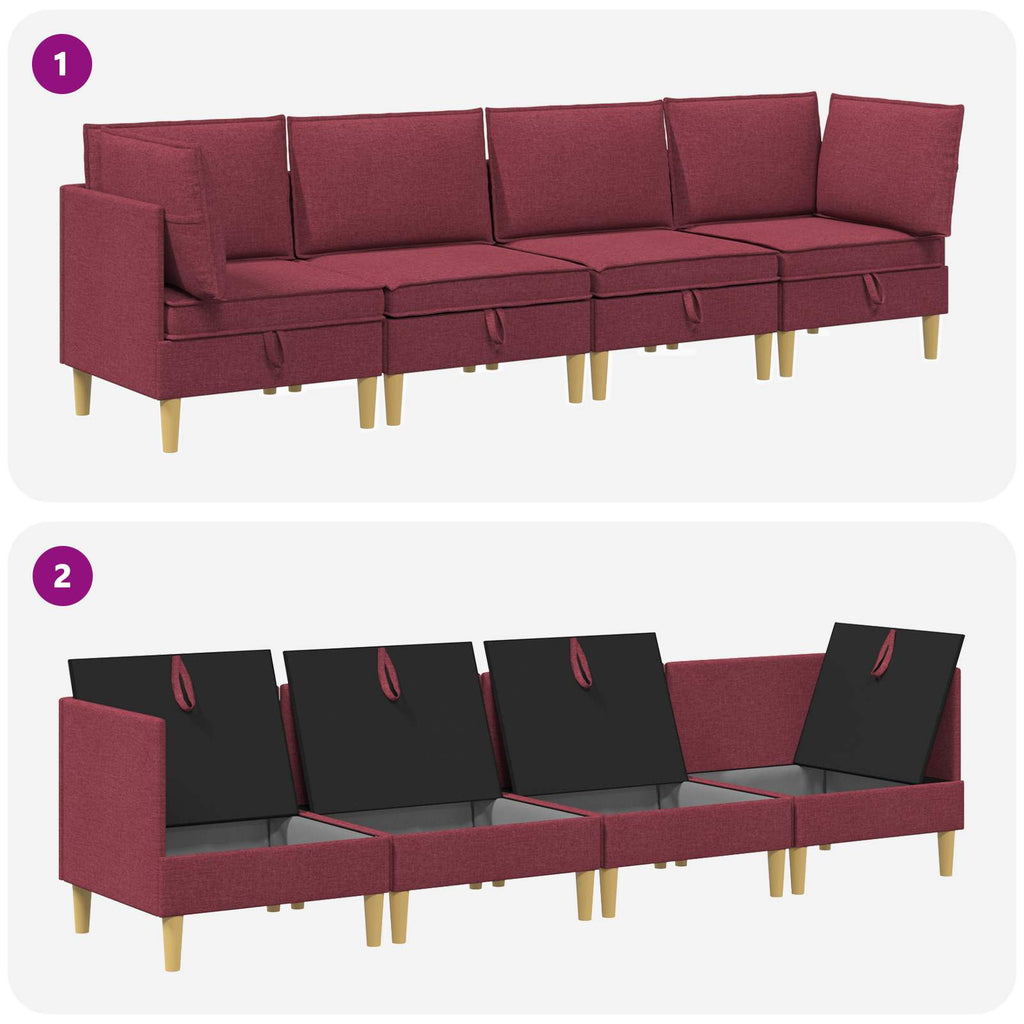 Modular Sofa Set mit Stauraum 4 pcs Weinrot Stoff