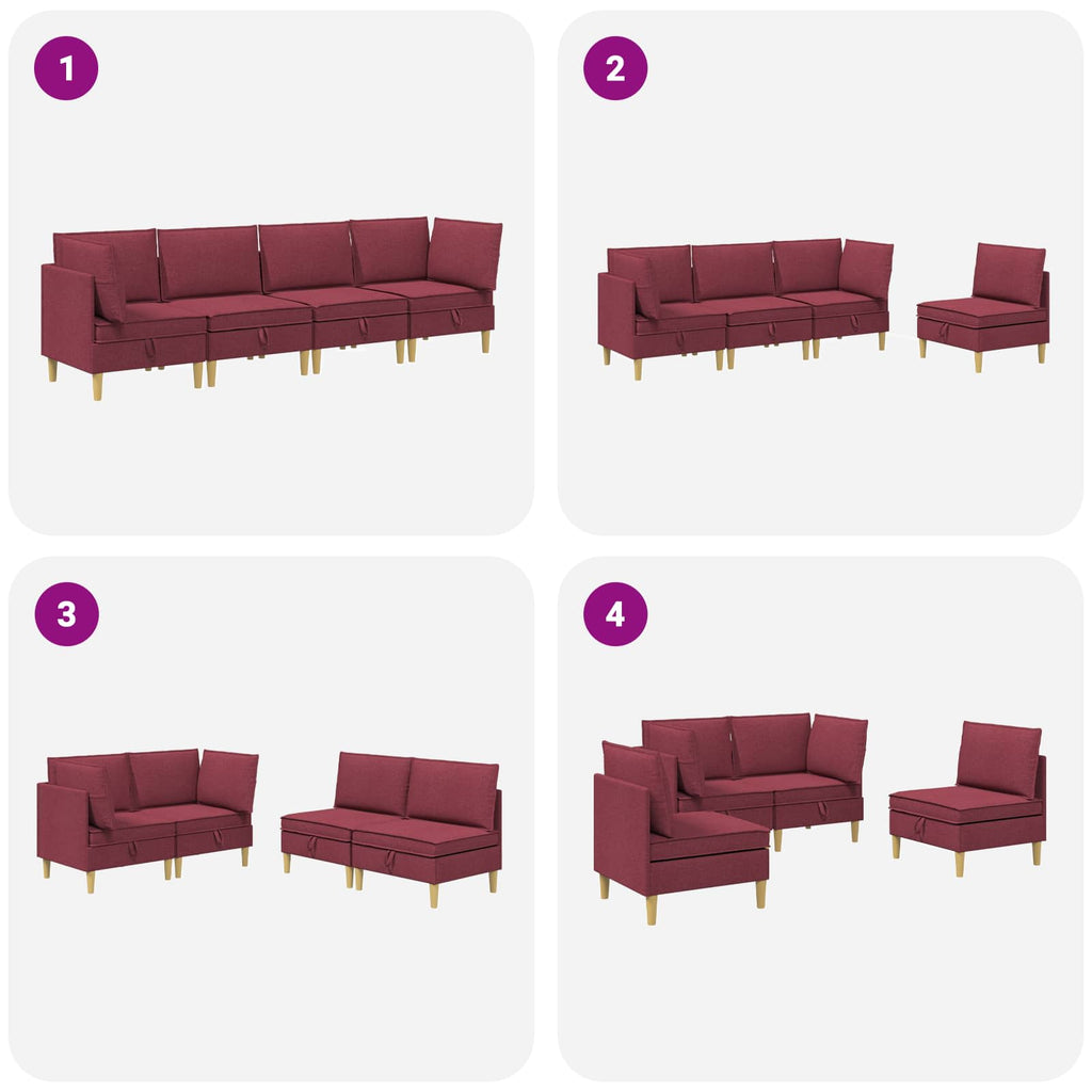 Modular Sofa Set mit Stauraum 4 pcs Weinrot Stoff