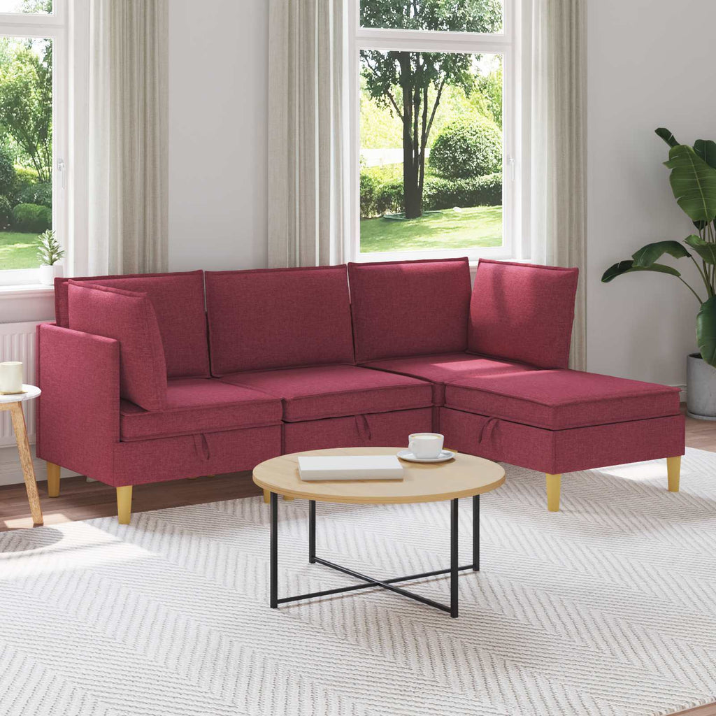 Modular Sofa Set mit Stauraum 4 pcs Weinrot Stoff