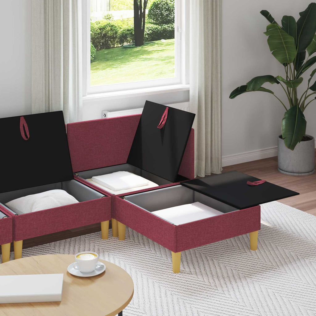 Modular Sofa Set mit Stauraum 4 pcs Weinrot Stoff