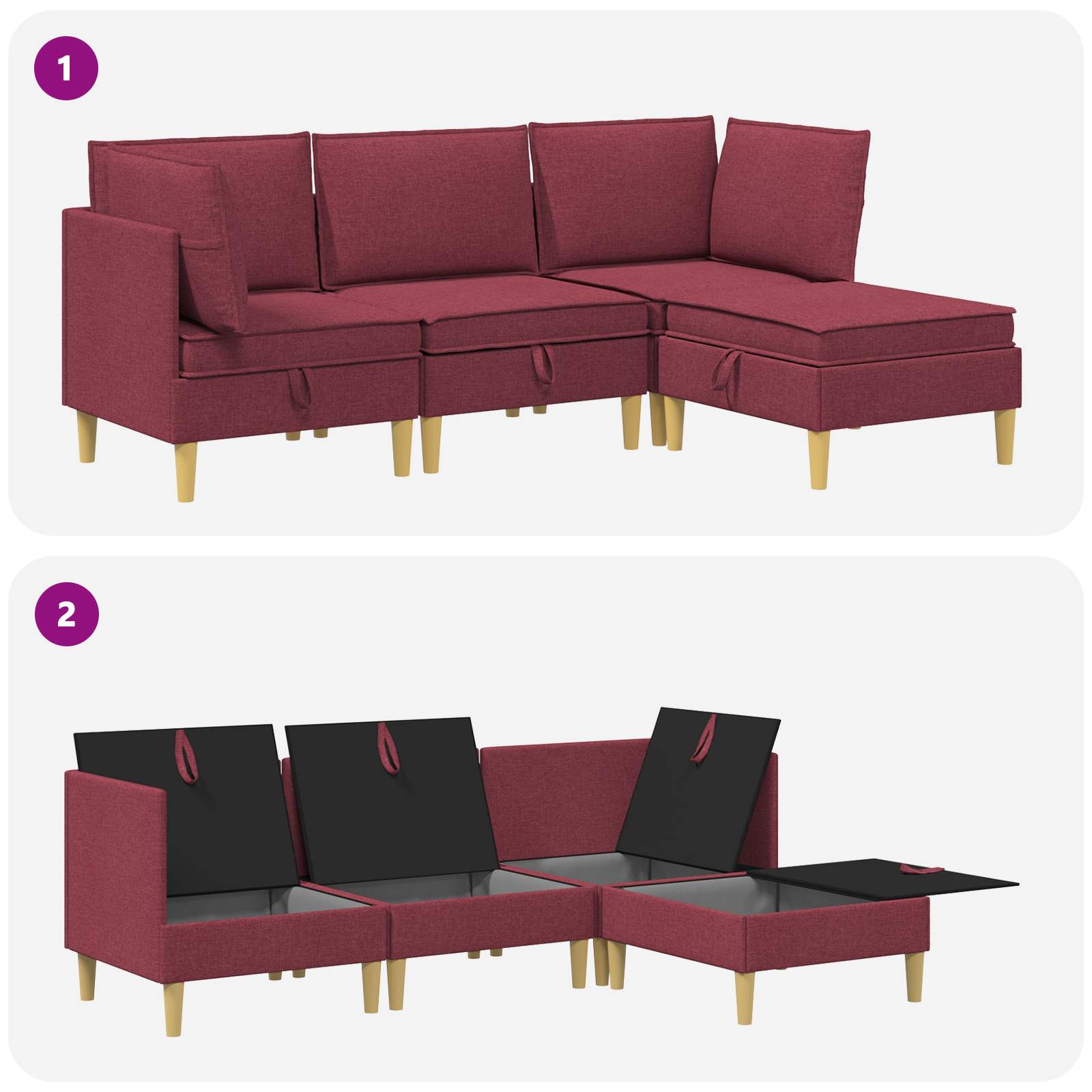 Modular Sofa Set mit Stauraum 4 pcs Weinrot Stoff
