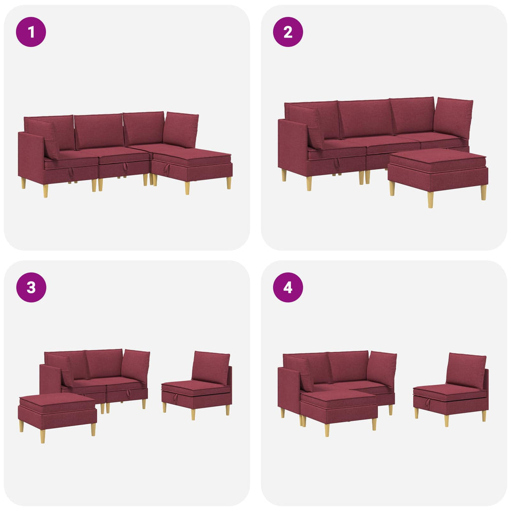 Modular Sofa Set mit Stauraum 4 pcs Weinrot Stoff