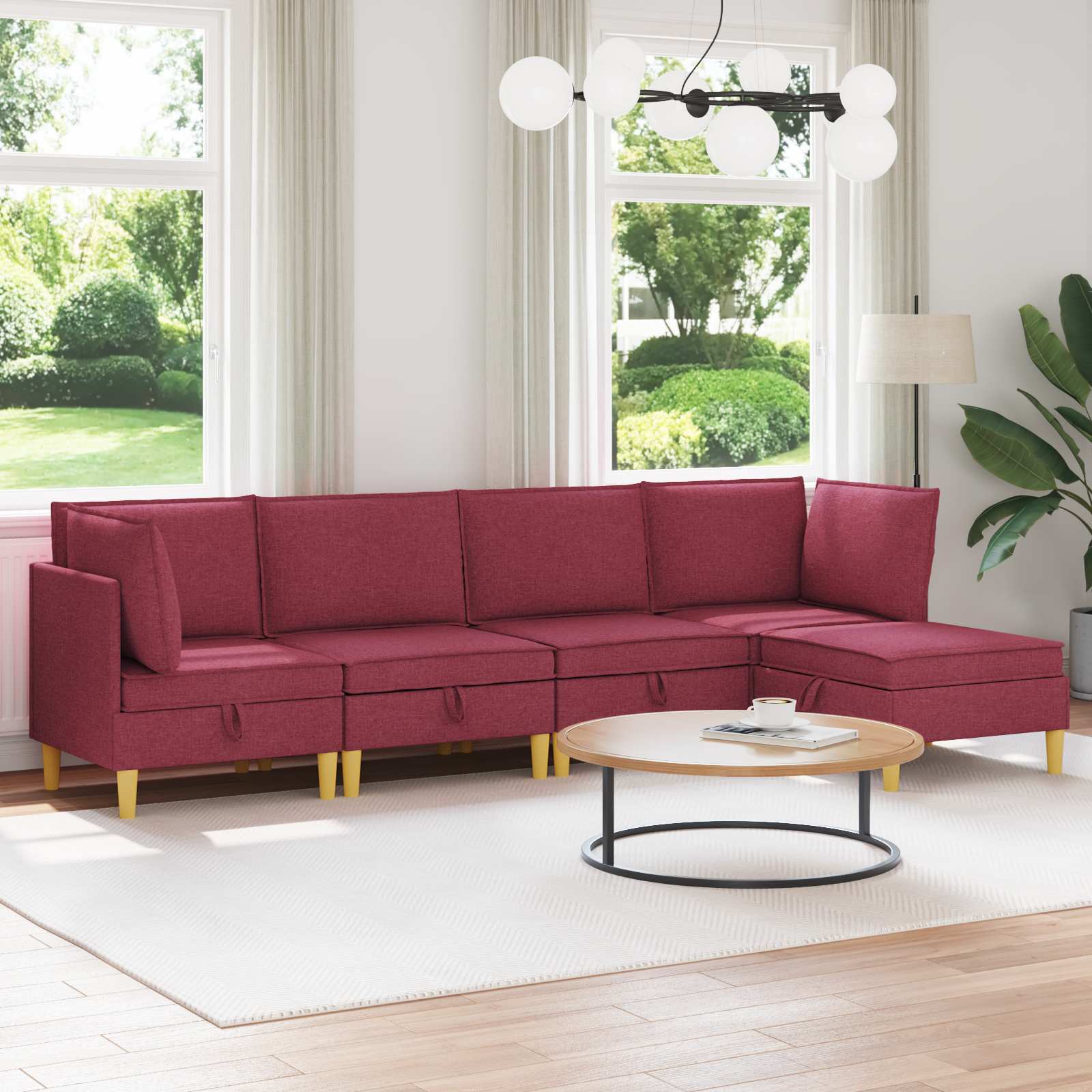 Modular Sofa Set mit Stauraum 5 pcs Weinrot Stoff