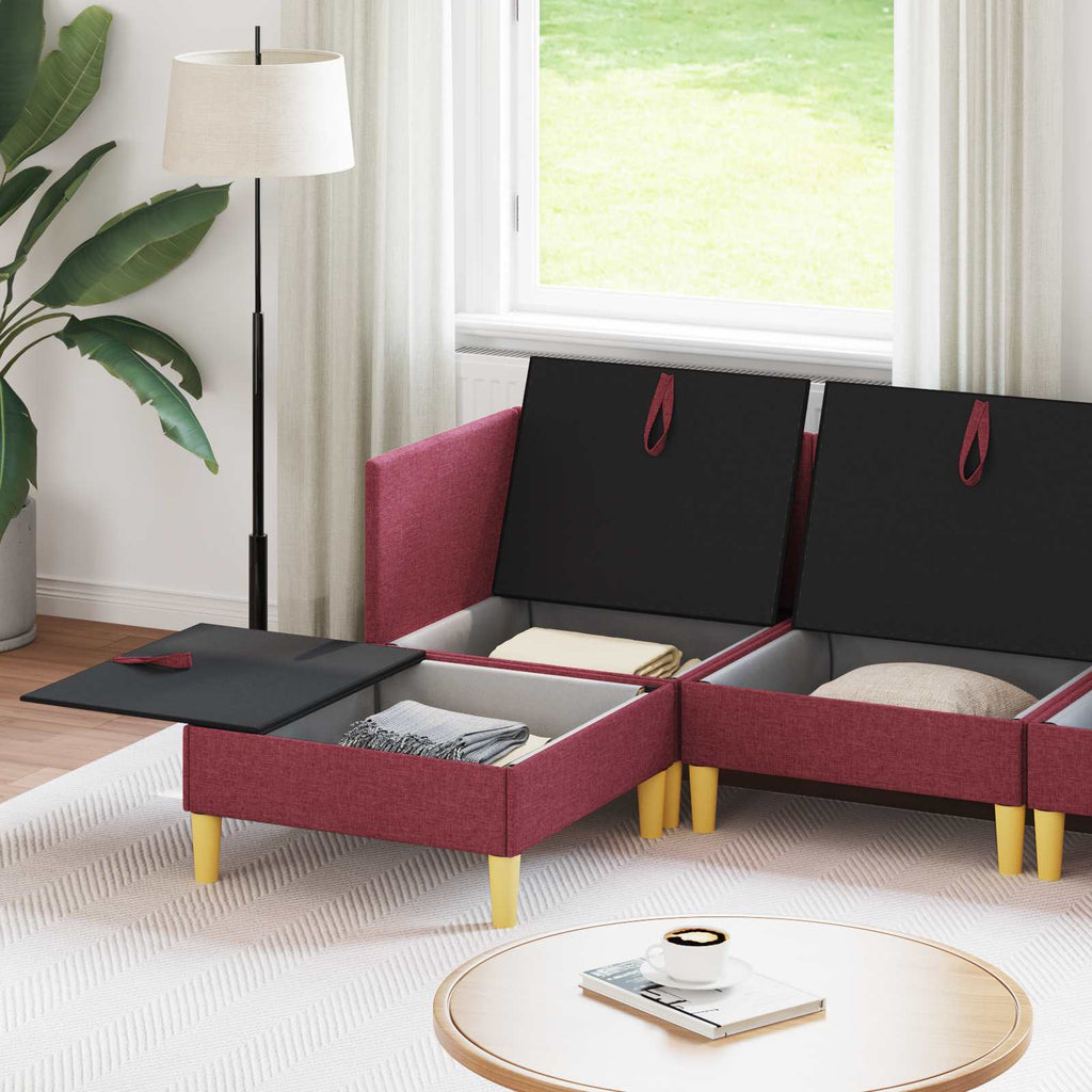 Modular Sofa Set mit Stauraum 5 pcs Weinrot Stoff