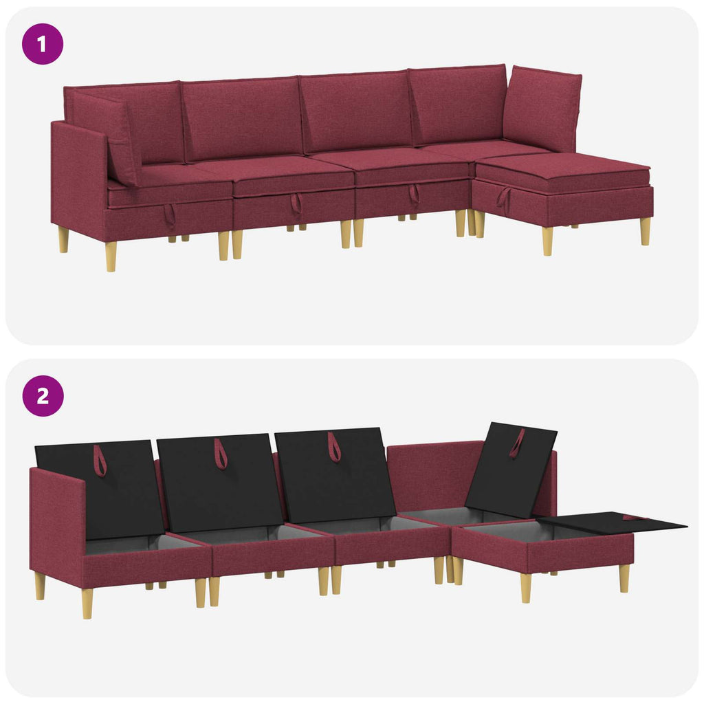 Modular Sofa Set mit Stauraum 5 pcs Weinrot Stoff