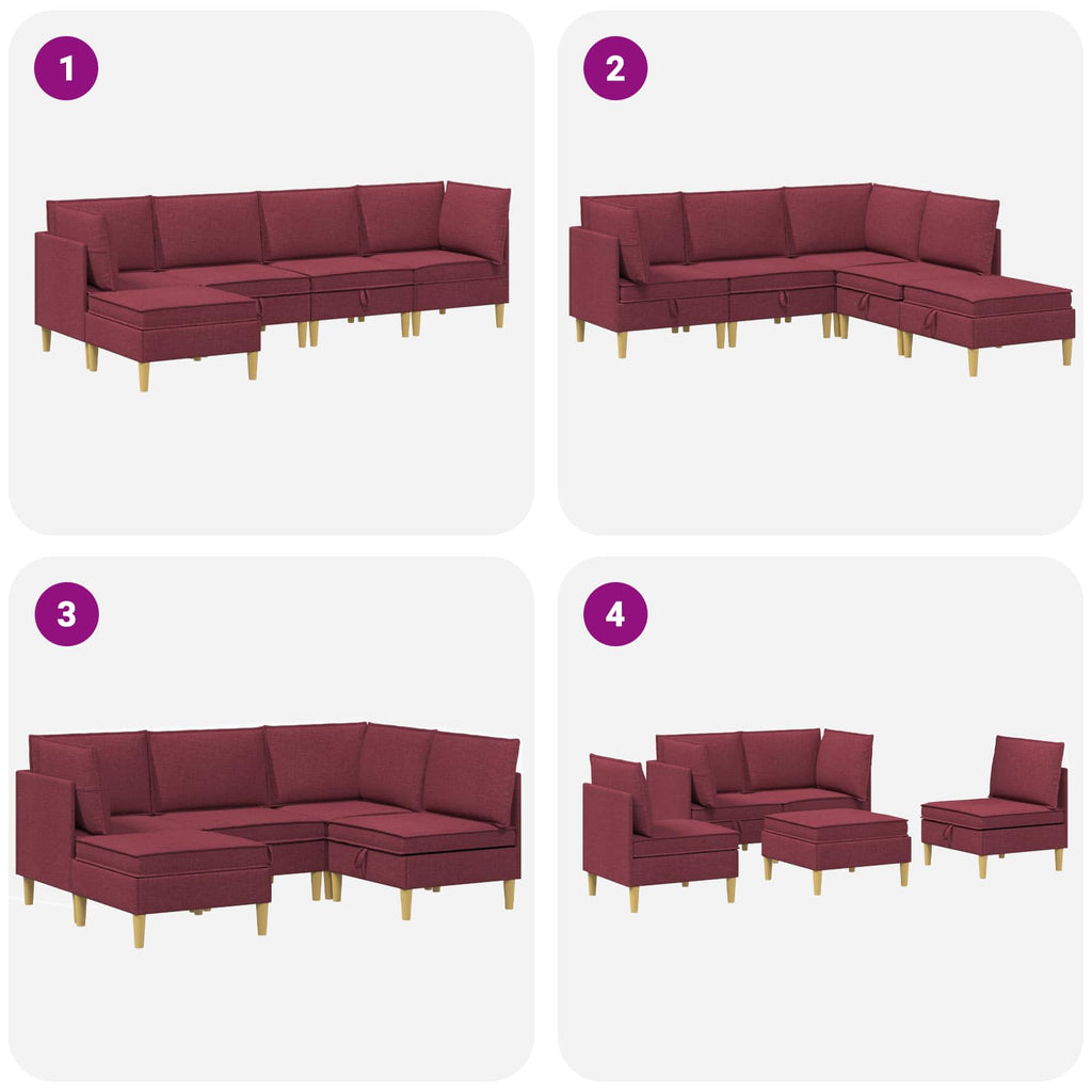 Modular Sofa Set mit Stauraum 5 pcs Weinrot Stoff