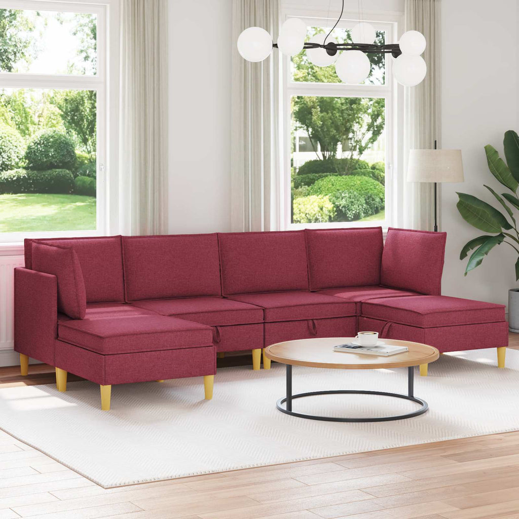 Modular Sofa Set mit Stauraum 6 pcs Weinrot Stoff