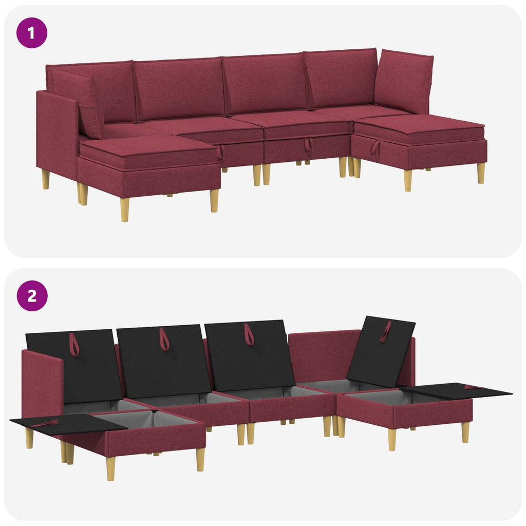 Modular Sofa Set mit Stauraum 6 pcs Weinrot Stoff