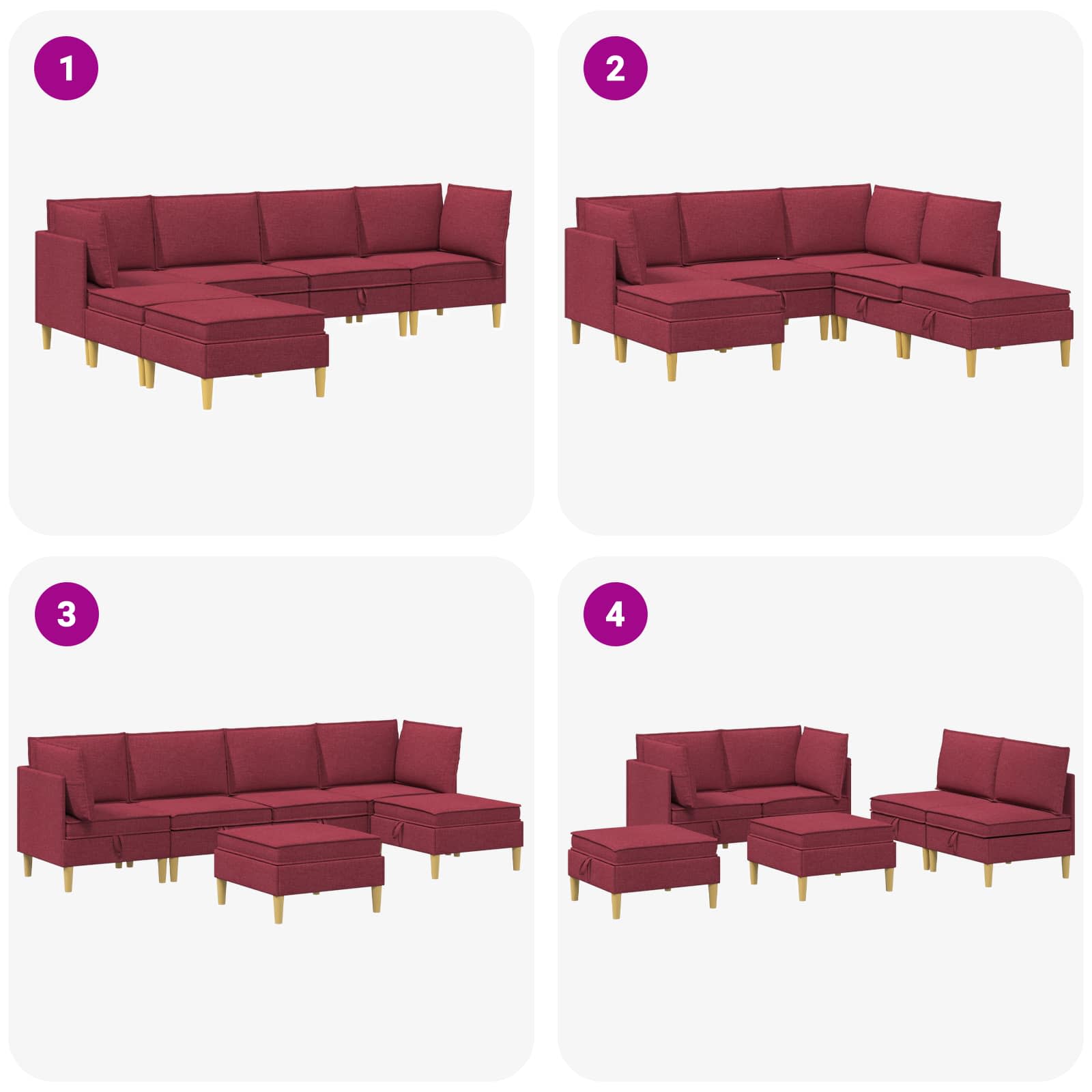 Modular Sofa Set mit Stauraum 6 pcs Weinrot Stoff