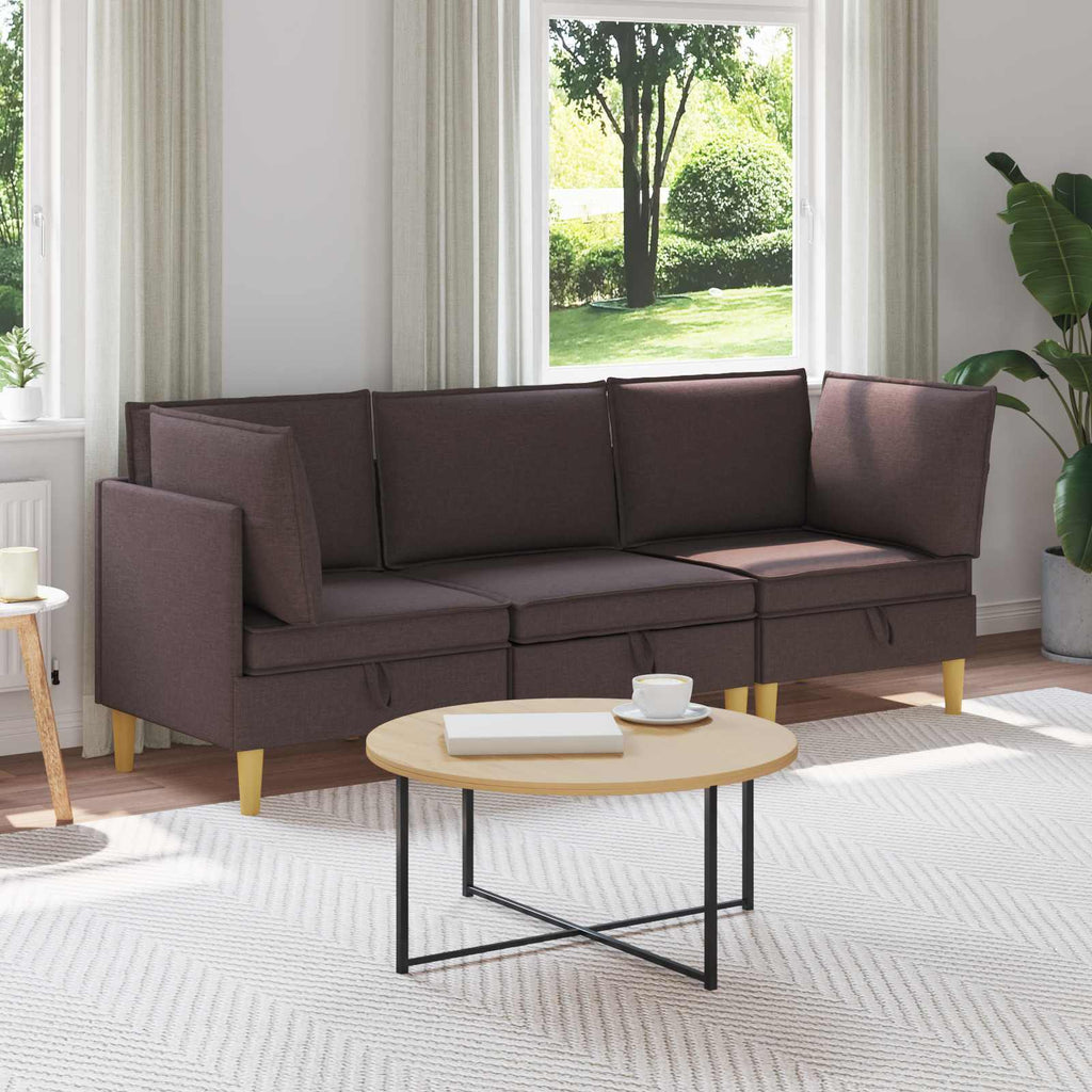 Modular Sofa Set mit Stauraum 3 pcs Dunkelbraun Stoff