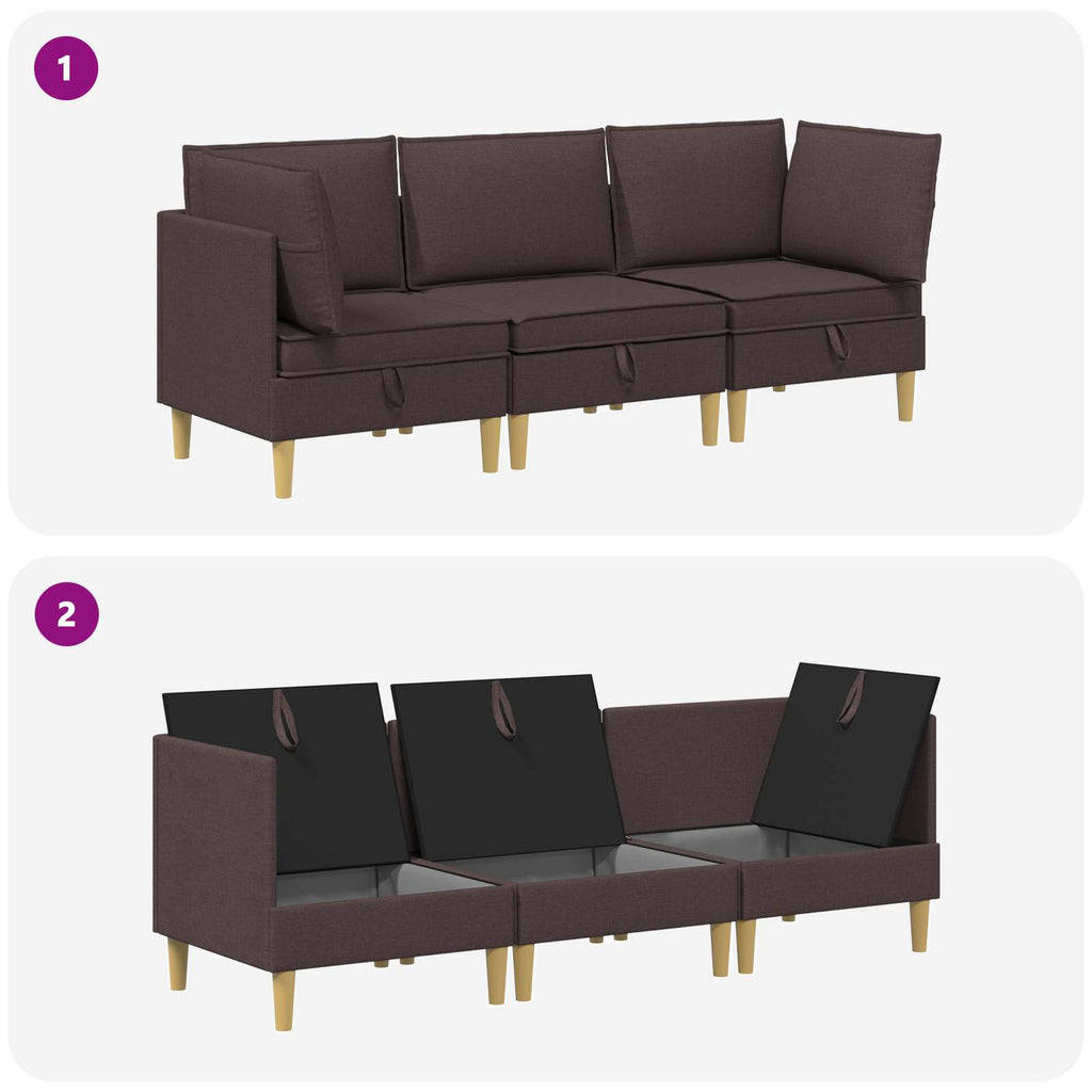 Modular Sofa Set mit Stauraum 3 pcs Dunkelbraun Stoff