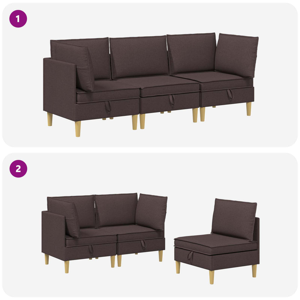 Modular Sofa Set mit Stauraum 3 pcs Dunkelbraun Stoff
