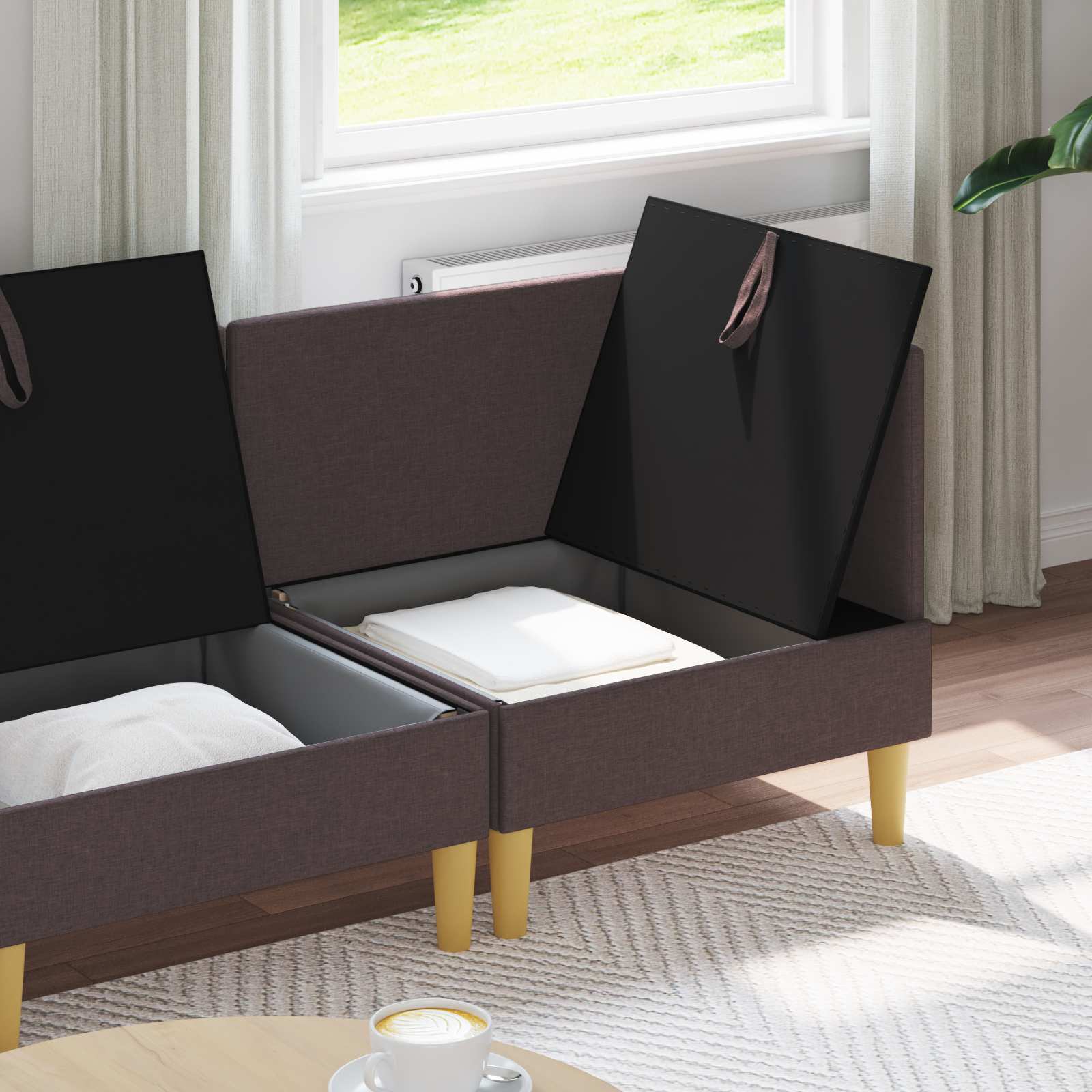 Modular Sofa Set mit Stauraum 4 pcs Dunkelbraun Stoff