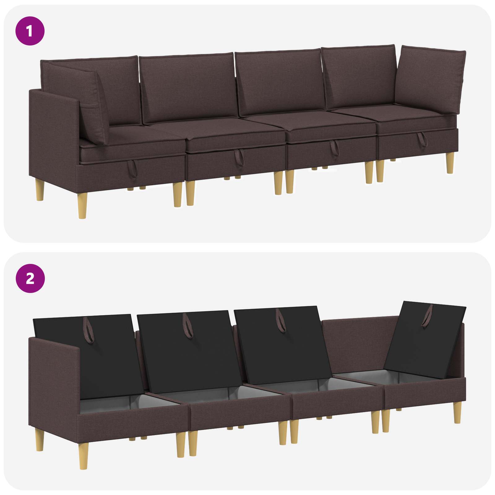 Modular Sofa Set mit Stauraum 4 pcs Dunkelbraun Stoff