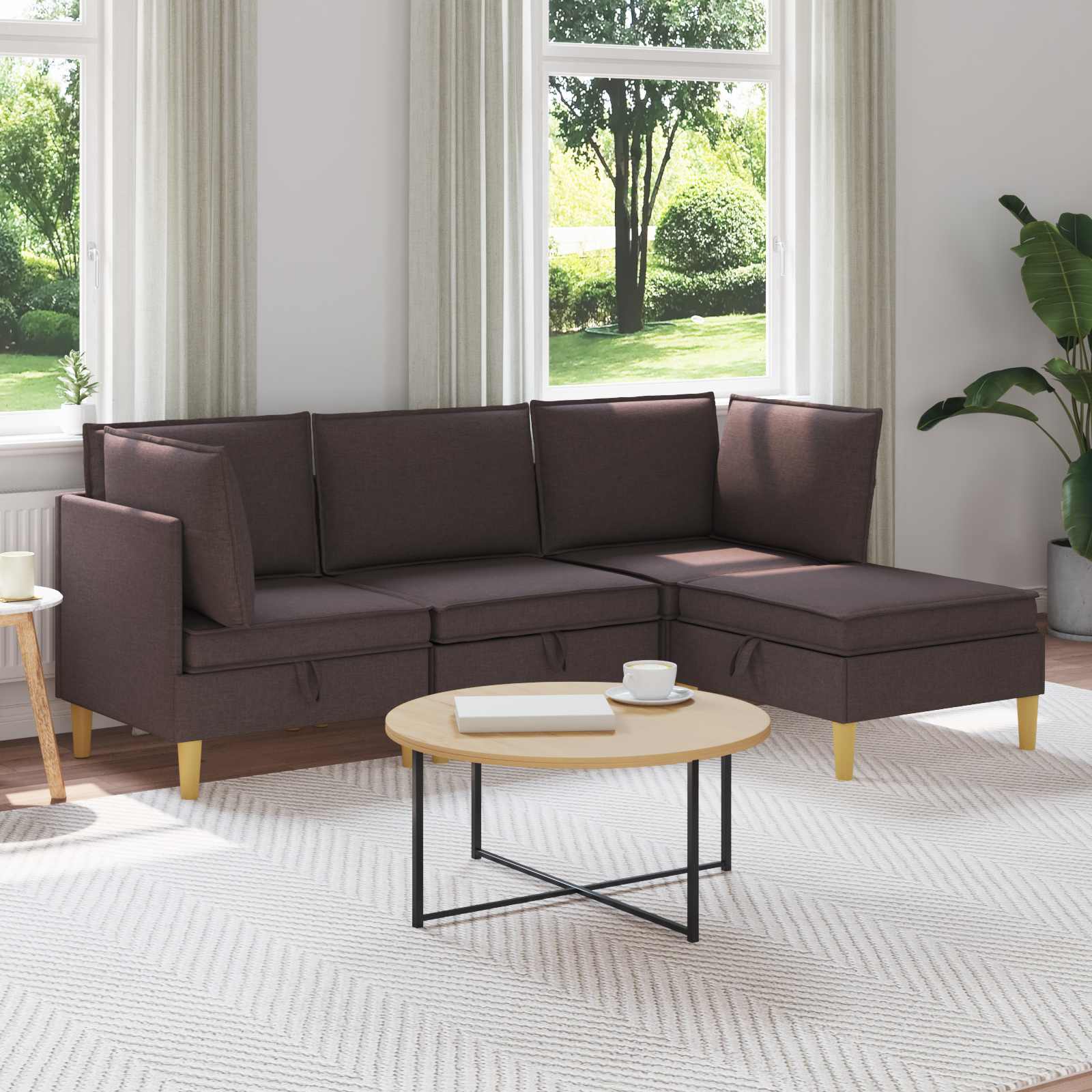 Modular Sofa Set mit Stauraum 4 pcs Dunkelbraun Stoff