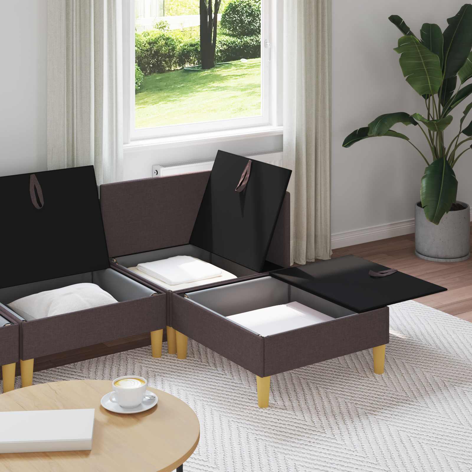 Modular Sofa Set mit Stauraum 4 pcs Dunkelbraun Stoff